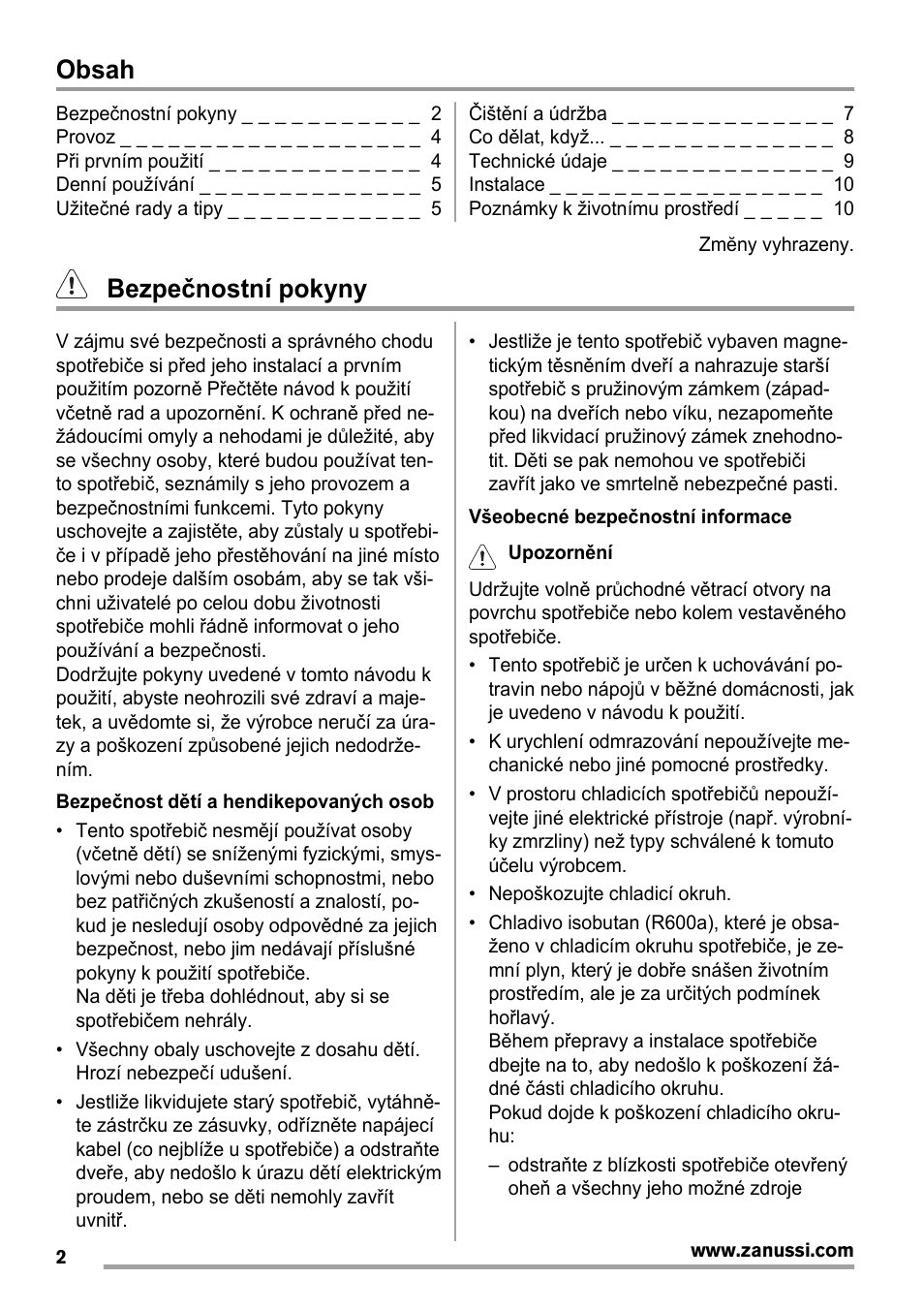 Zanussi ZBA14420SA User Manual | Page 2 / 72