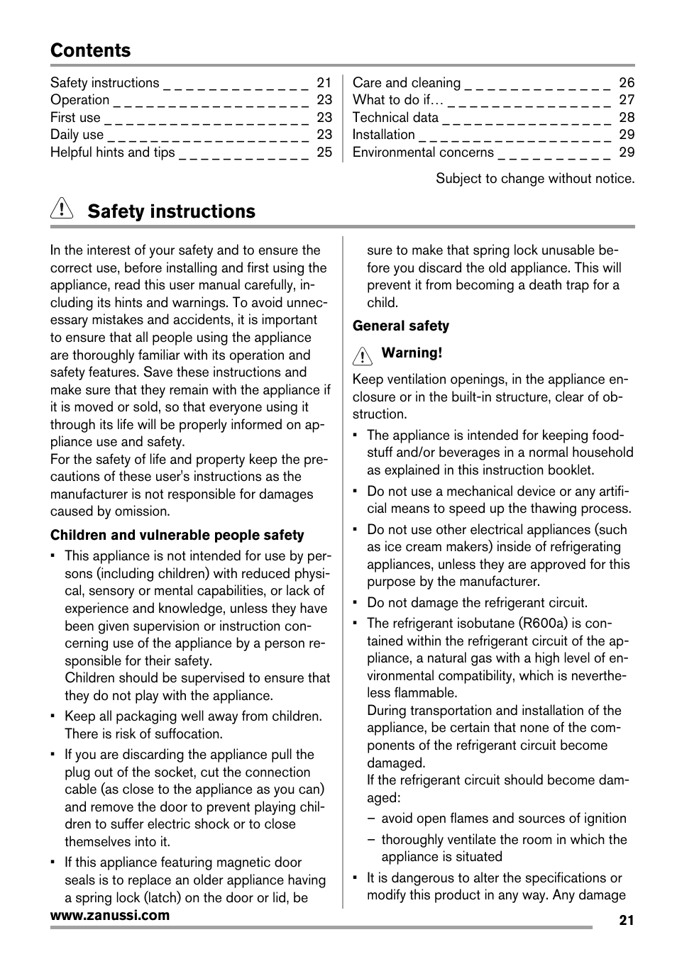 Zanussi ZBA14420SA User Manual | Page 21 / 72