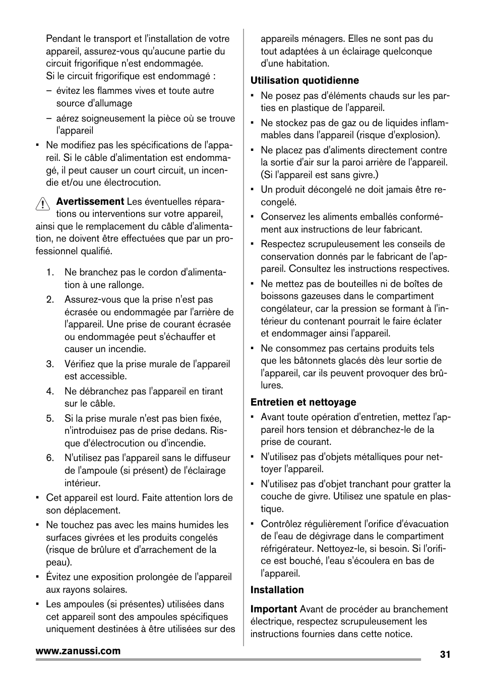 Zanussi ZBA14420SA User Manual | Page 31 / 72