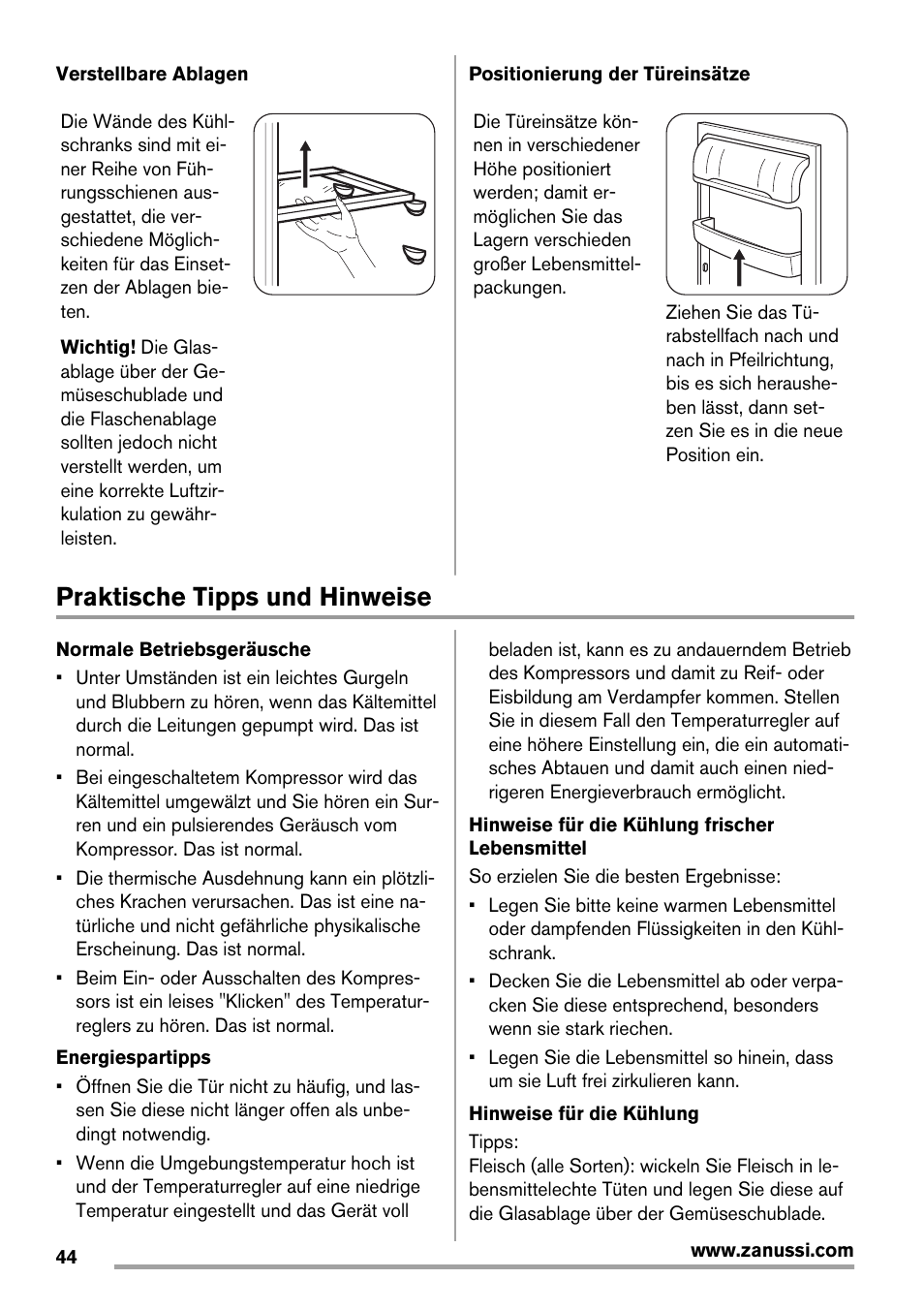 Praktische tipps und hinweise | Zanussi ZBA14420SA User Manual | Page 44 / 72