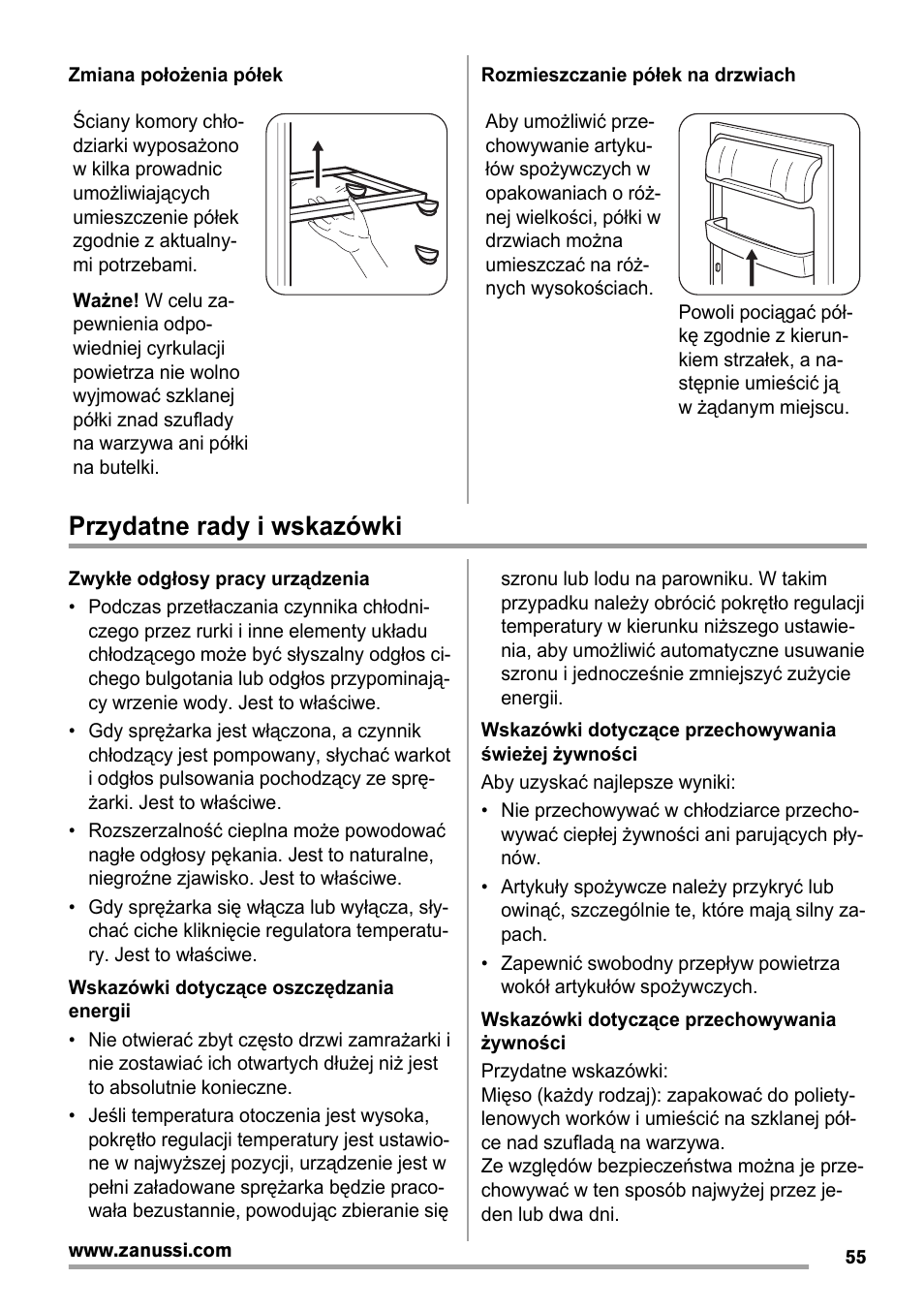 Przydatne rady i wskazówki | Zanussi ZBA14420SA User Manual | Page 55 / 72
