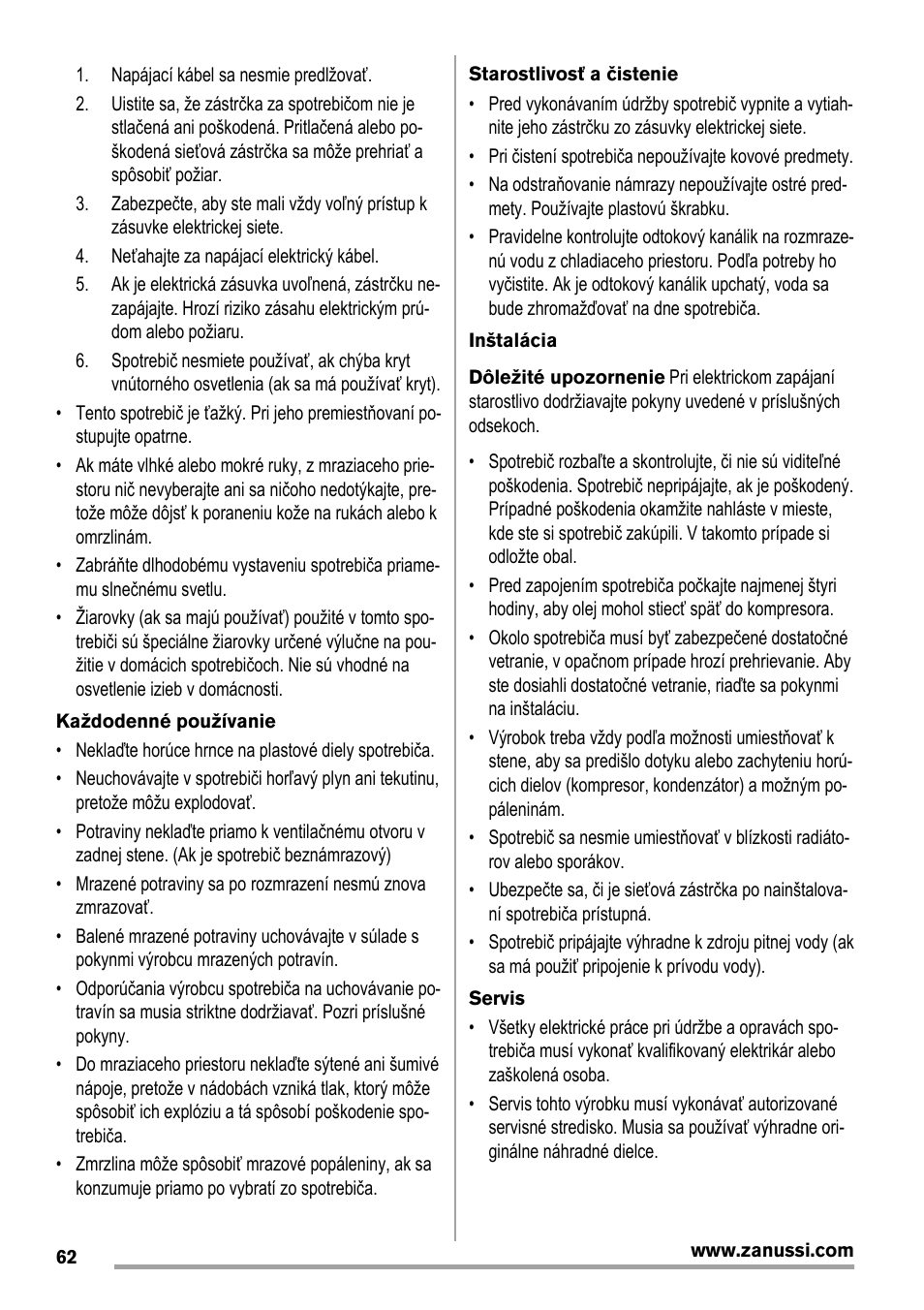 Zanussi ZBA14420SA User Manual | Page 62 / 72