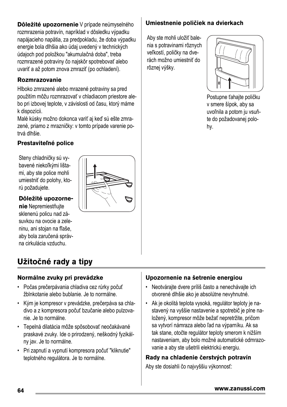 Užitočné rady a tipy | Zanussi ZBA14420SA User Manual | Page 64 / 72