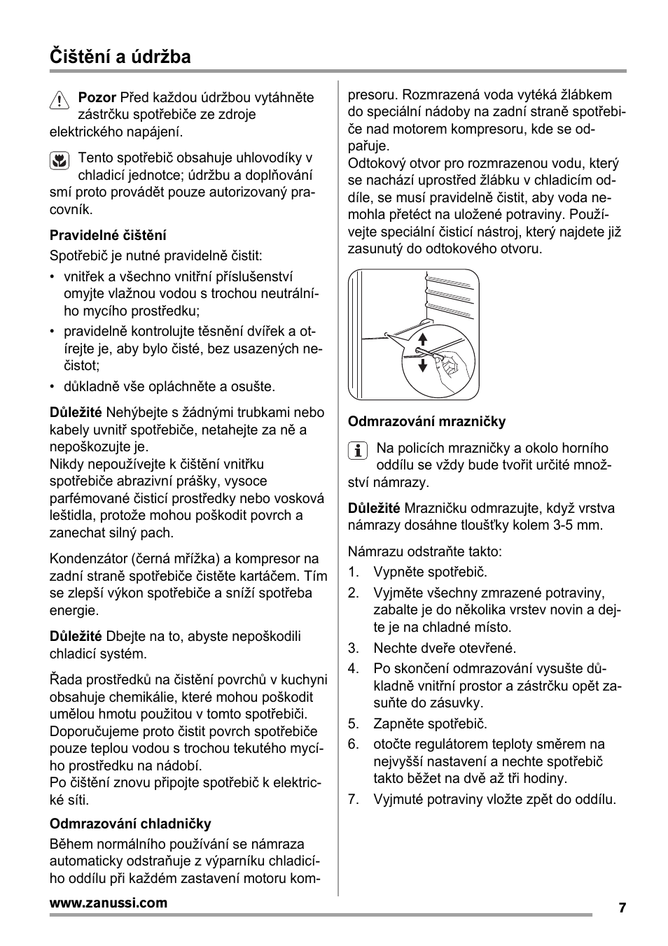Čištění a údržba | Zanussi ZBA14420SA User Manual | Page 7 / 72