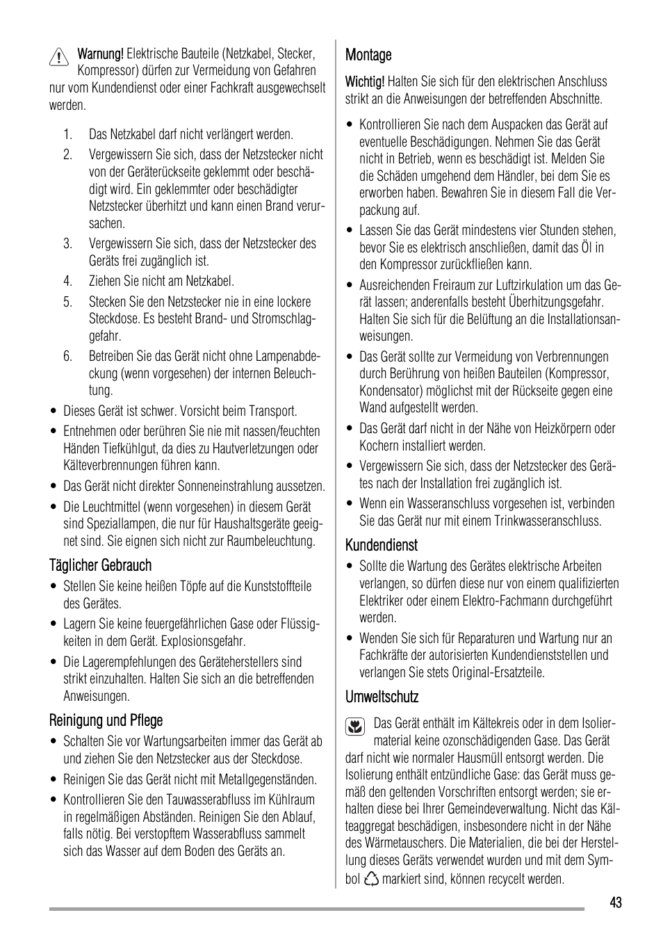 Zanussi ZBA23020SA User Manual | Page 43 / 64