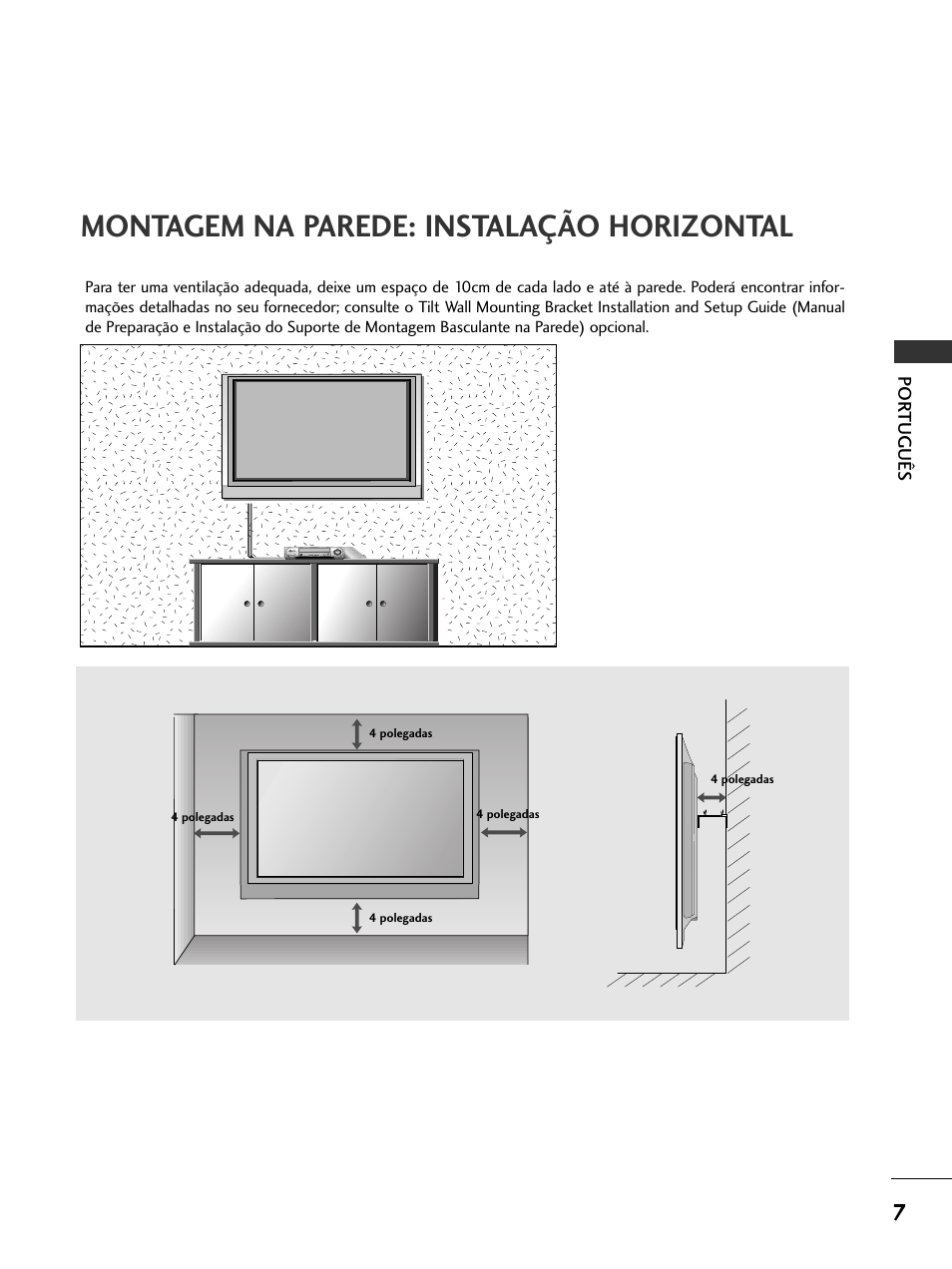 Montagem na parede: instalação horizontal | LG 50PC51 User Manual | Page 115 / 448