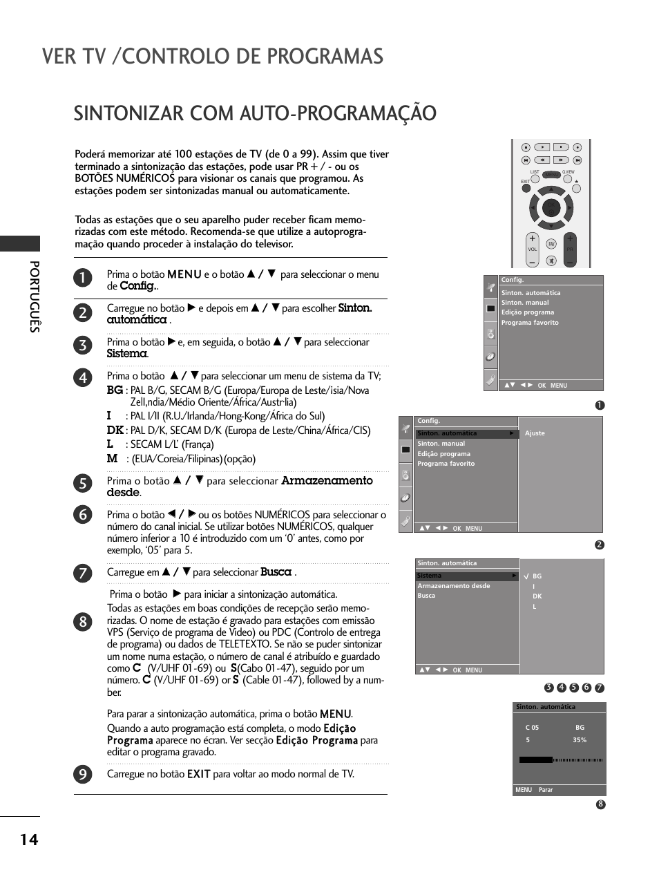 Ver tv /controlo de programas, Sintonizar com auto-programação, Por tuguês | LG 50PC51 User Manual | Page 122 / 448