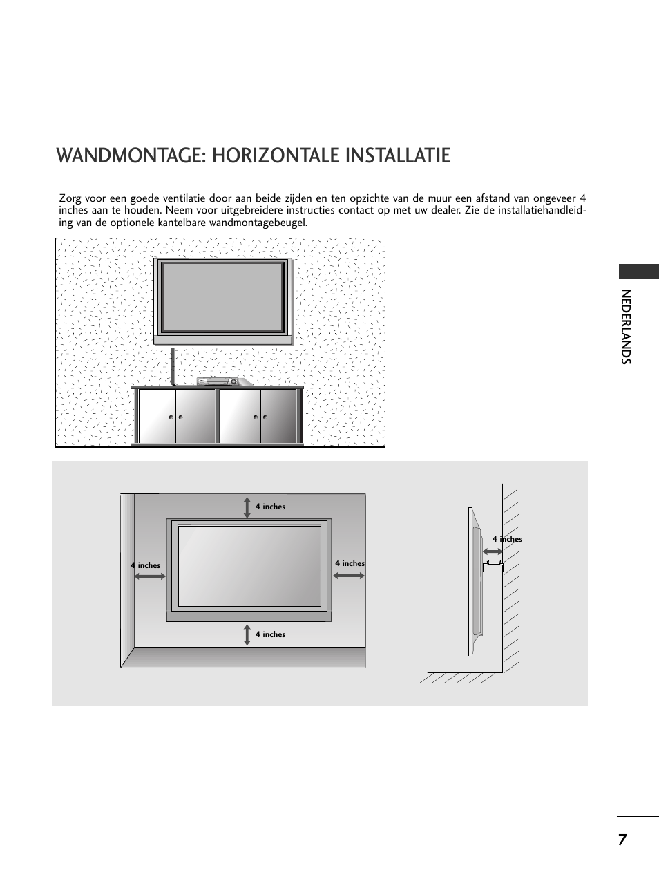Wandmontage: horizontale installatie | LG 50PC51 User Manual | Page 135 / 448