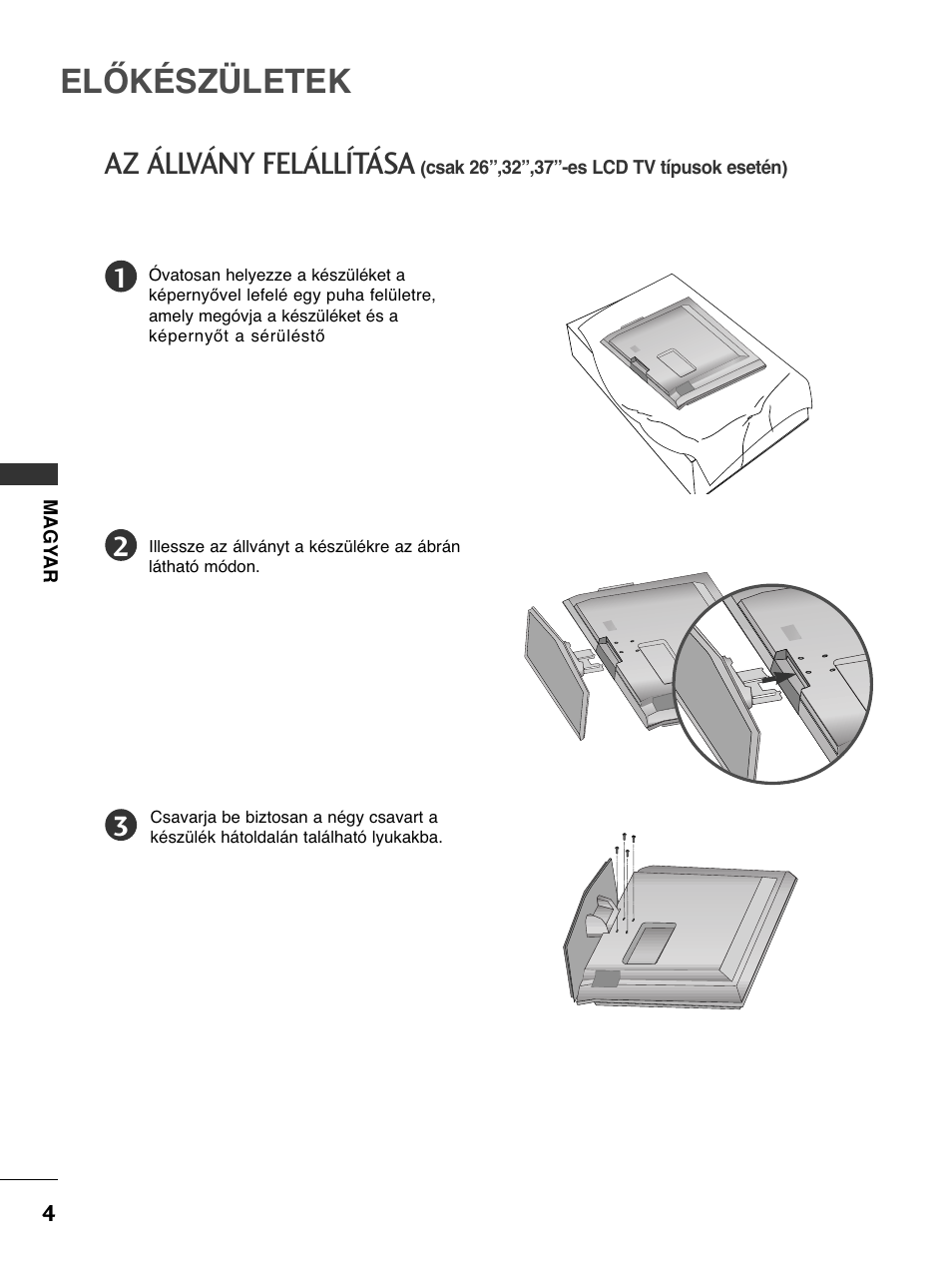 Előkészületek, Az állvány felállítása | LG 50PC51 User Manual | Page 172 / 448