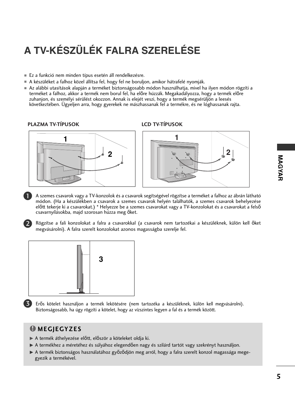 A tv-készülék falra szerelése | LG 50PC51 User Manual | Page 173 / 448