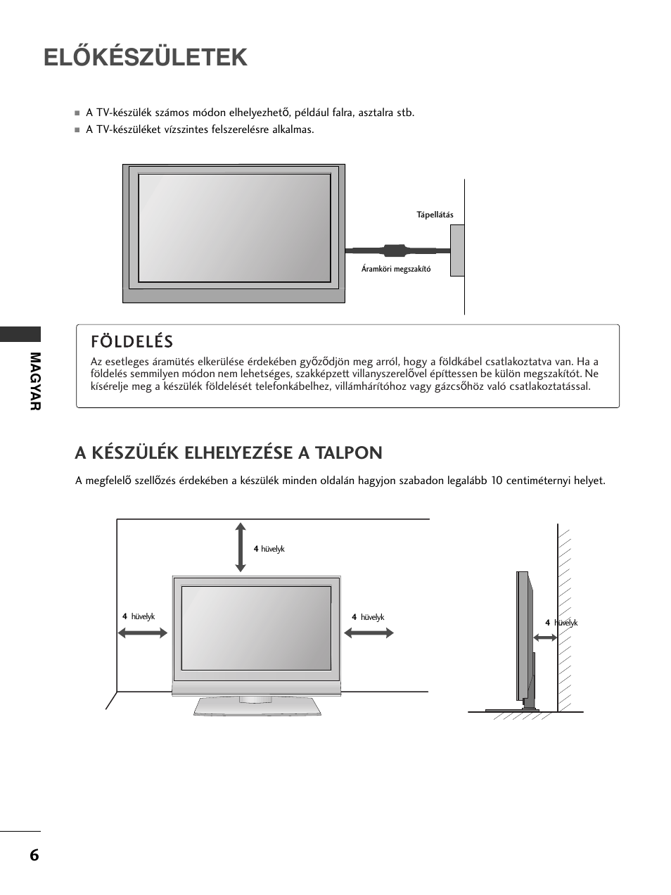 Előkészületek, A készülék elhelyezése a talpon, Ffö ölld de ellé és s | LG 50PC51 User Manual | Page 174 / 448