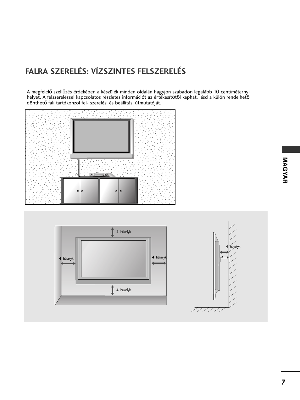 Falra szerelés: vízszintes felszerelés | LG 50PC51 User Manual | Page 175 / 448