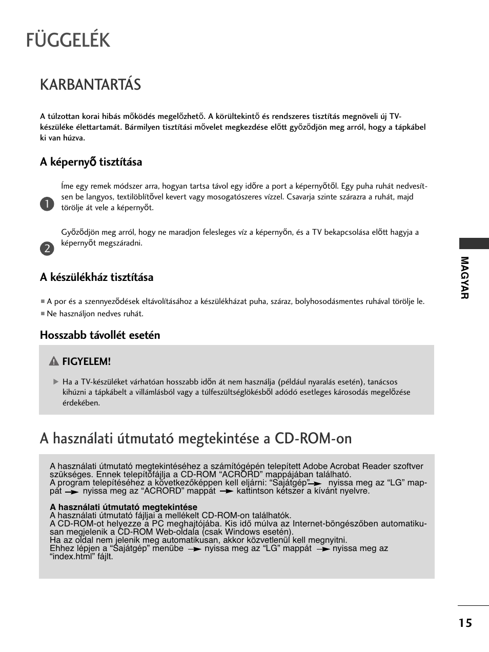 Függelék, Karbantartás, A használati útmutató megtekintése a cd-rom-on | LG 50PC51 User Manual | Page 183 / 448