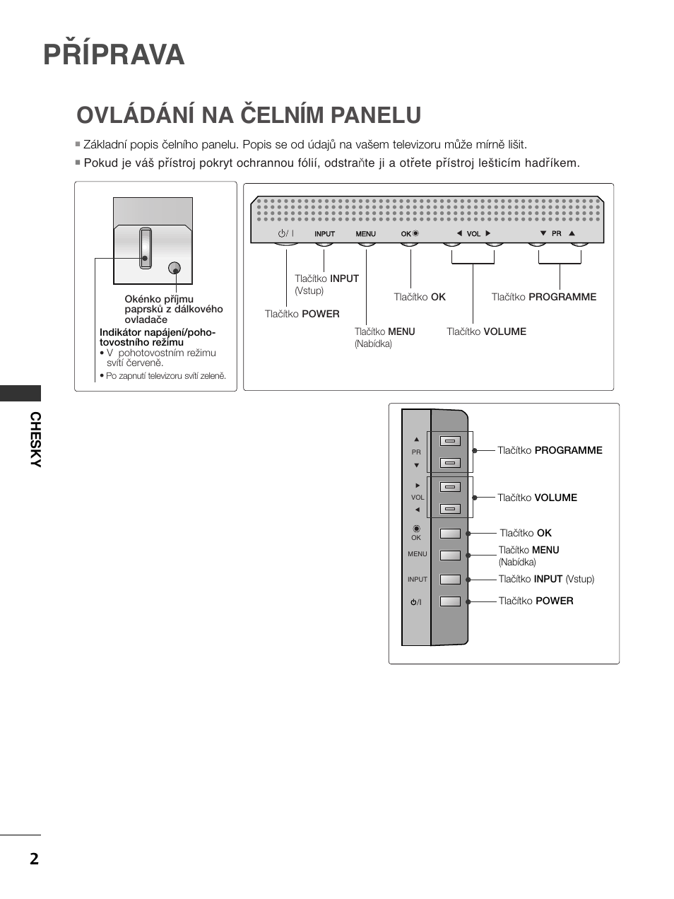 Příprava, Ovládání na čelním panelu, Chesky | LG 50PC51 User Manual | Page 210 / 448