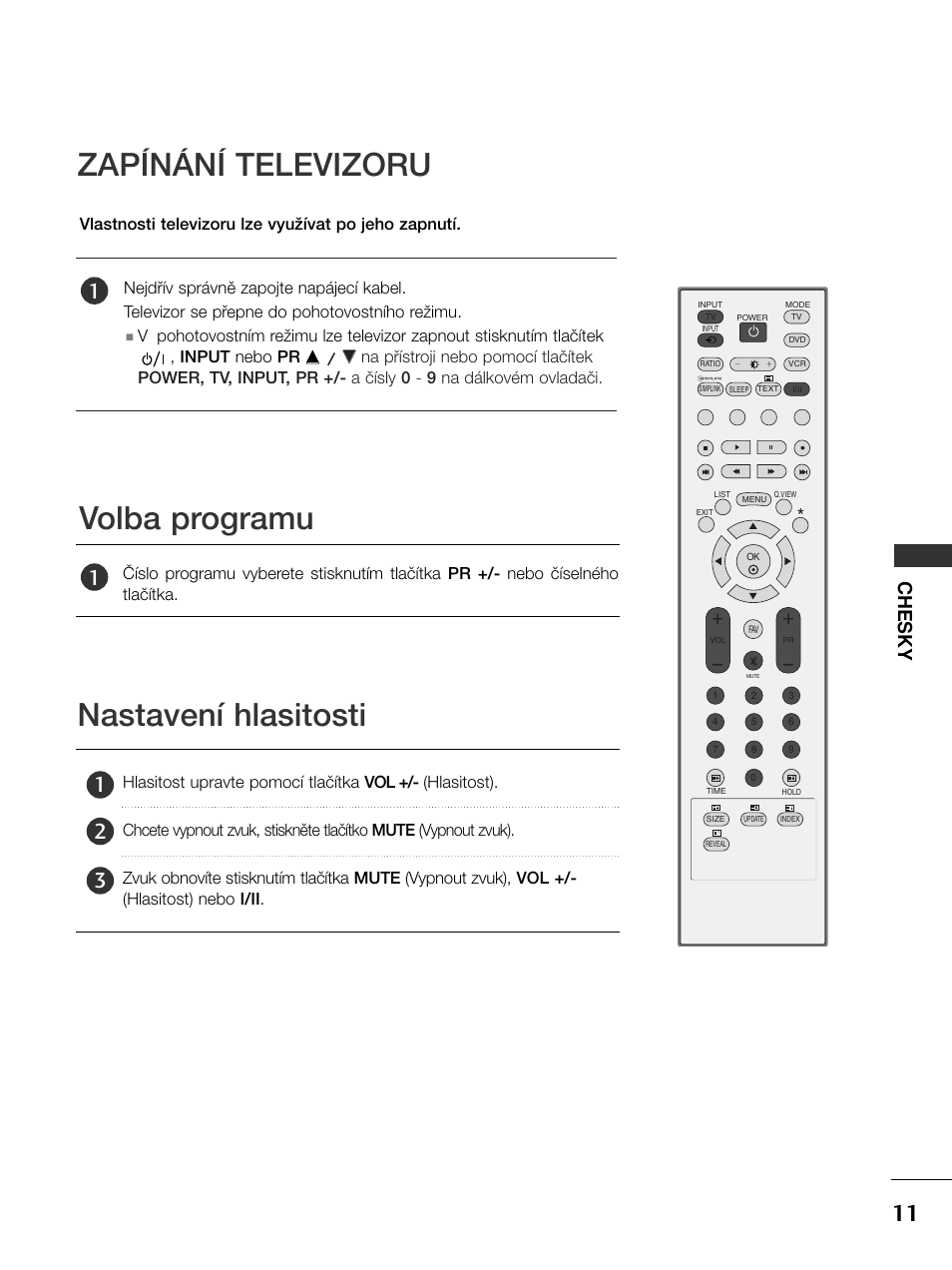 Volba programu zapínání televizoru, Nastavení hlasitosti, Chesky | LG 50PC51 User Manual | Page 219 / 448