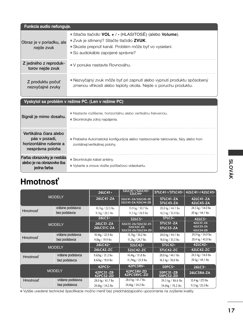 Hmotnosť, Slov á k | LG 50PC51 User Manual | Page 245 / 448