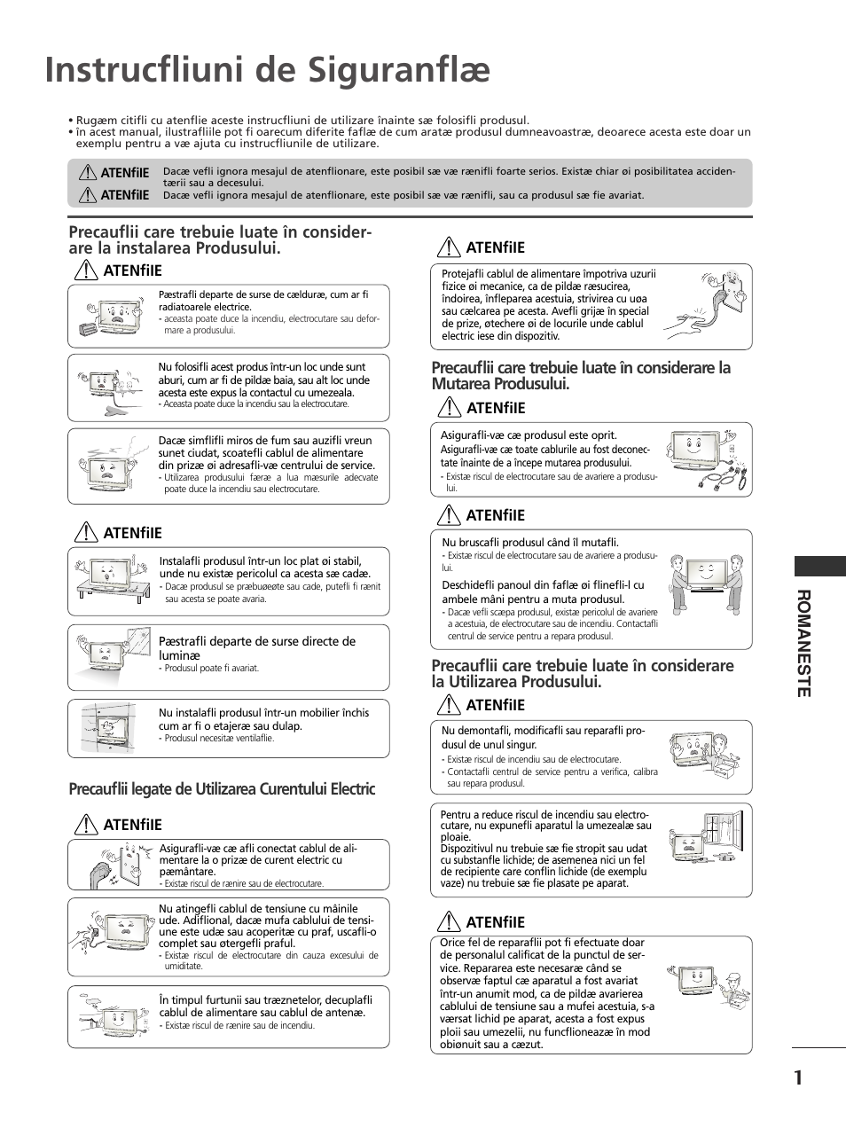 Instrucfliuni de siguranflæ, Romaneste | LG 50PC51 User Manual | Page 249 / 448