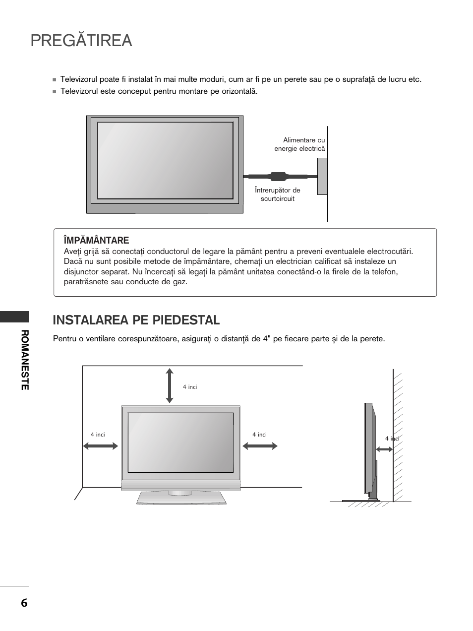 Preg√tirea, Instalarea pe piedestal | LG 50PC51 User Manual | Page 254 / 448