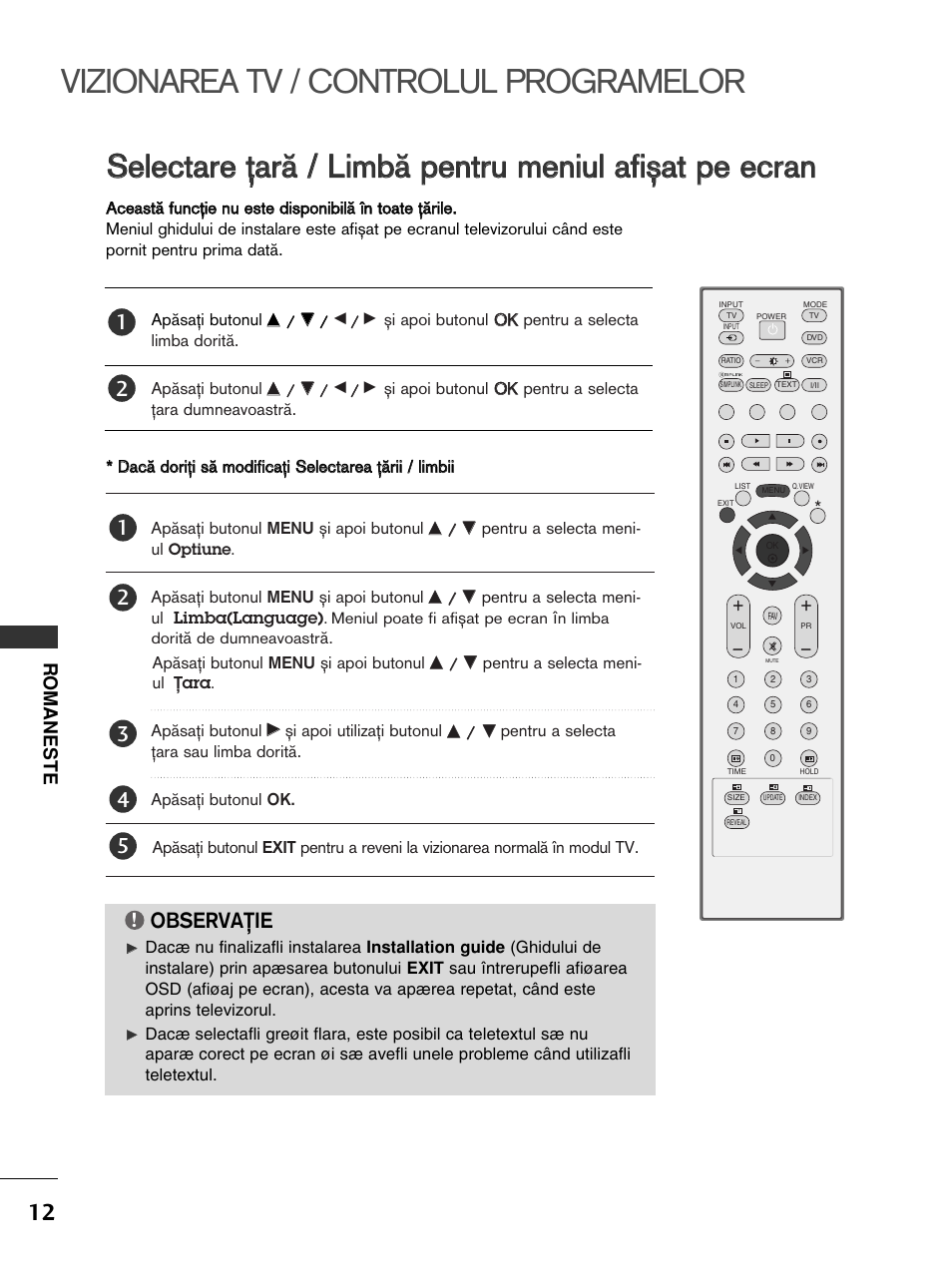 Vizionarea tv / controlul programelor, Observaﬁie | LG 50PC51 User Manual | Page 260 / 448
