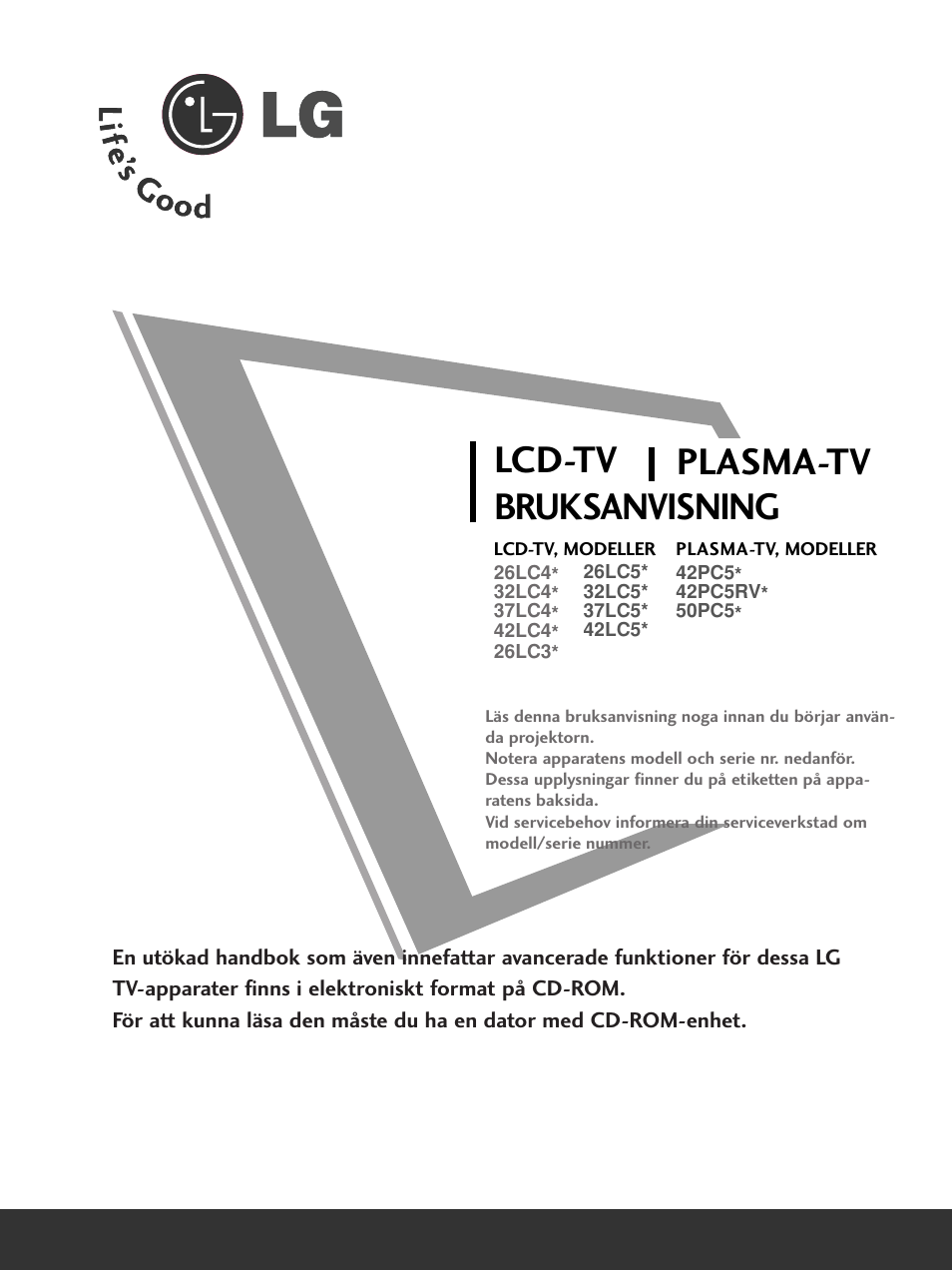 Lcd-tv plasma-tv bruksanvisning | LG 50PC51 User Manual | Page 287 / 448