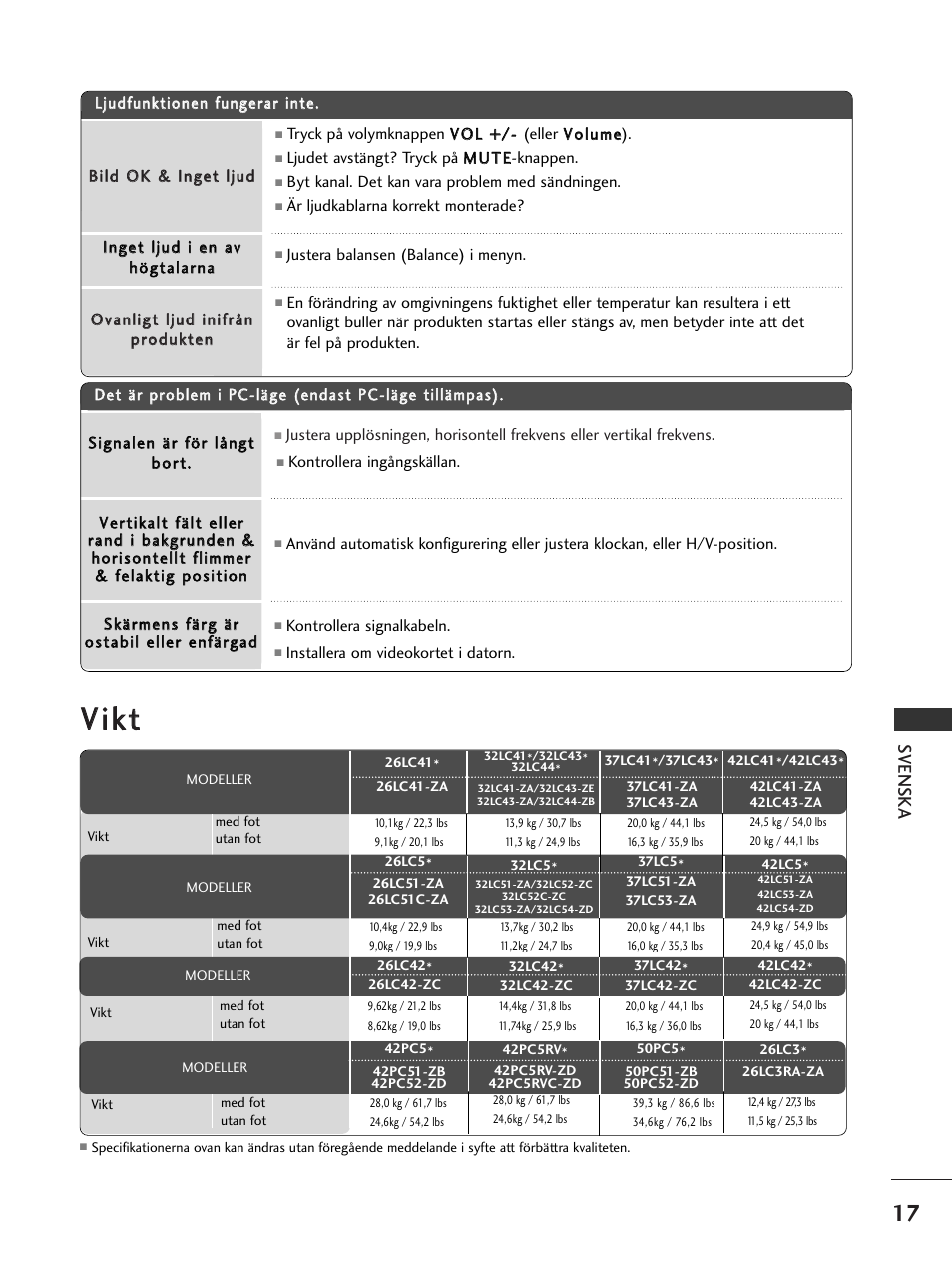 Vv ii kk tt, Svenska | LG 50PC51 User Manual | Page 305 / 448