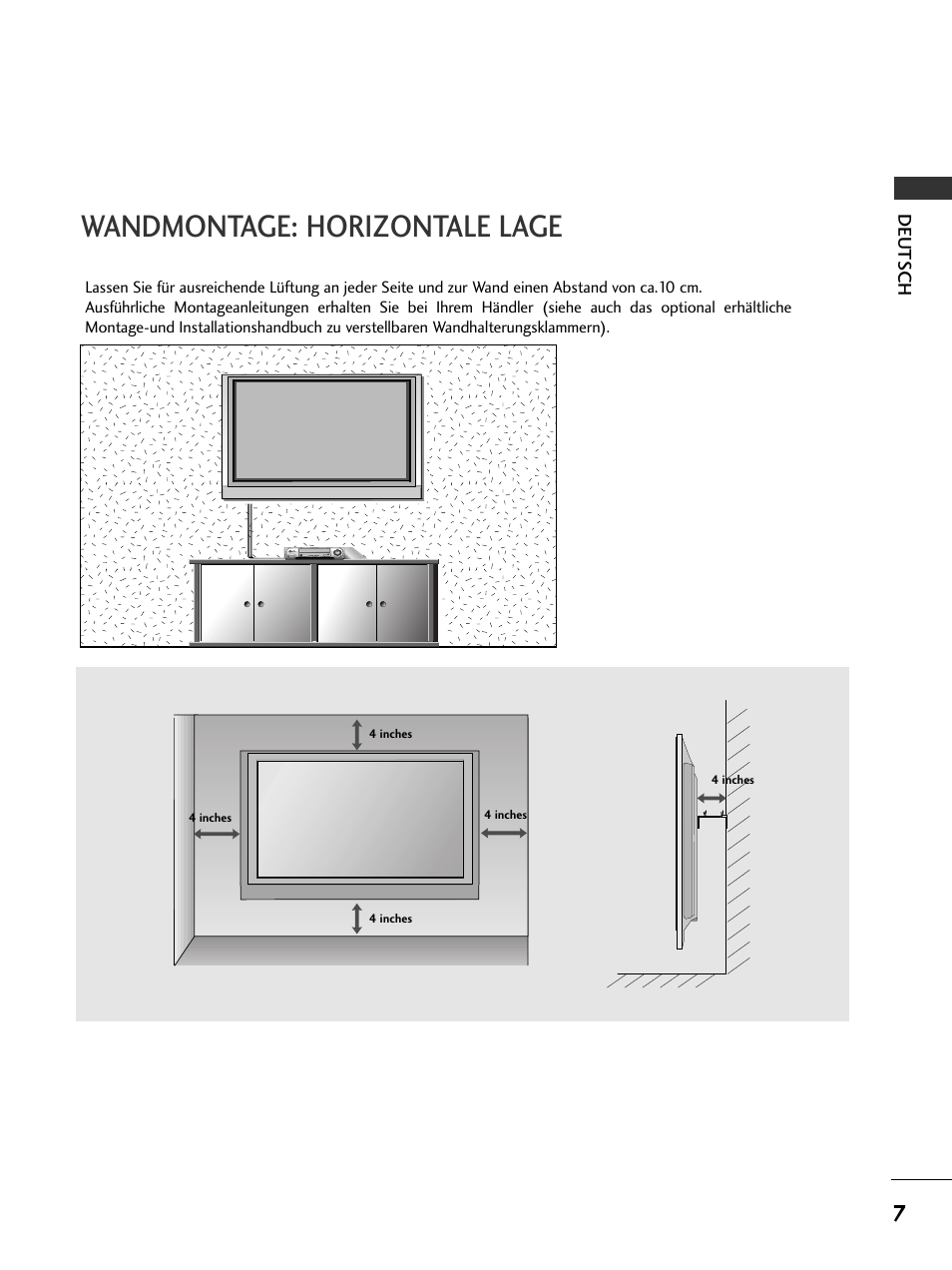 Wandmontage: horizontale lage | LG 50PC51 User Manual | Page 33 / 448