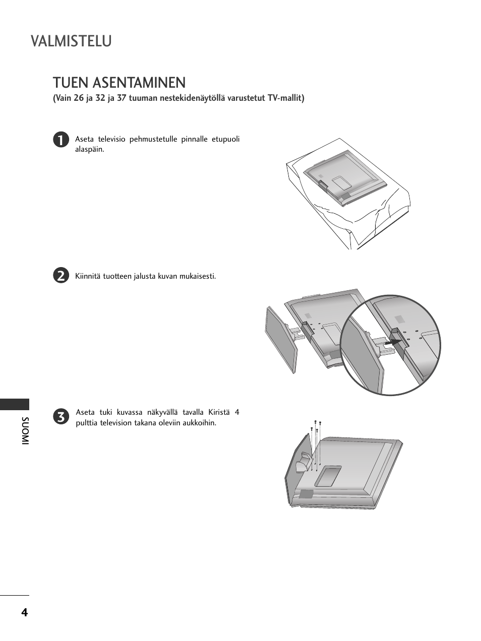 Valmistelu, Tuen asentaminen | LG 50PC51 User Manual | Page 332 / 448