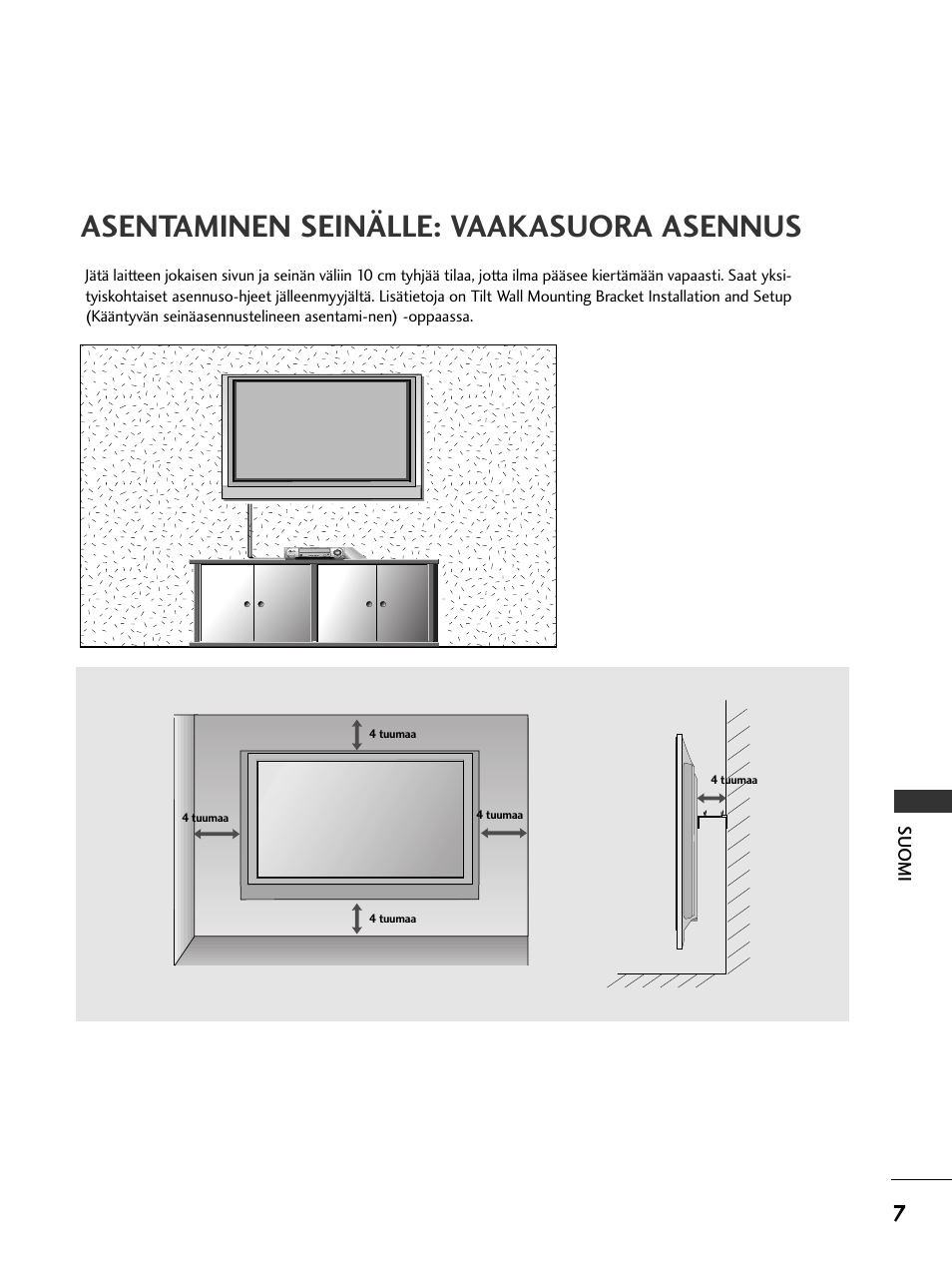 Asentaminen seinälle: vaakasuora asennus | LG 50PC51 User Manual | Page 335 / 448