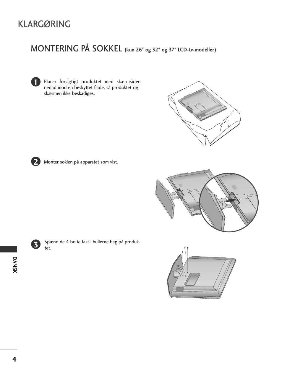 Klargøring, Montering på sokkel | LG 50PC51 User Manual | Page 352 / 448