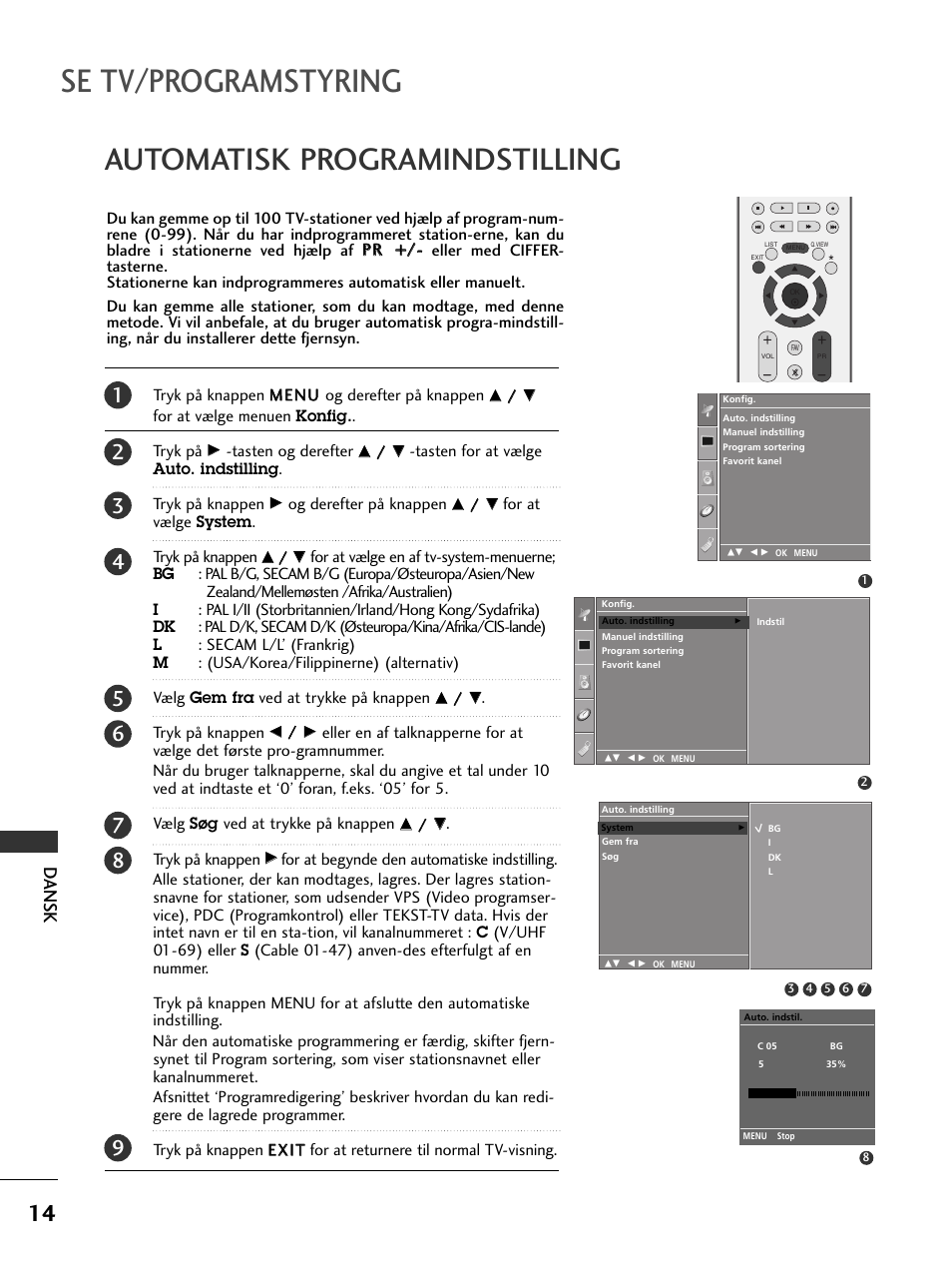 Se tv/programstyring, Automatisk programindstilling, Dansk | LG 50PC51 User Manual | Page 362 / 448