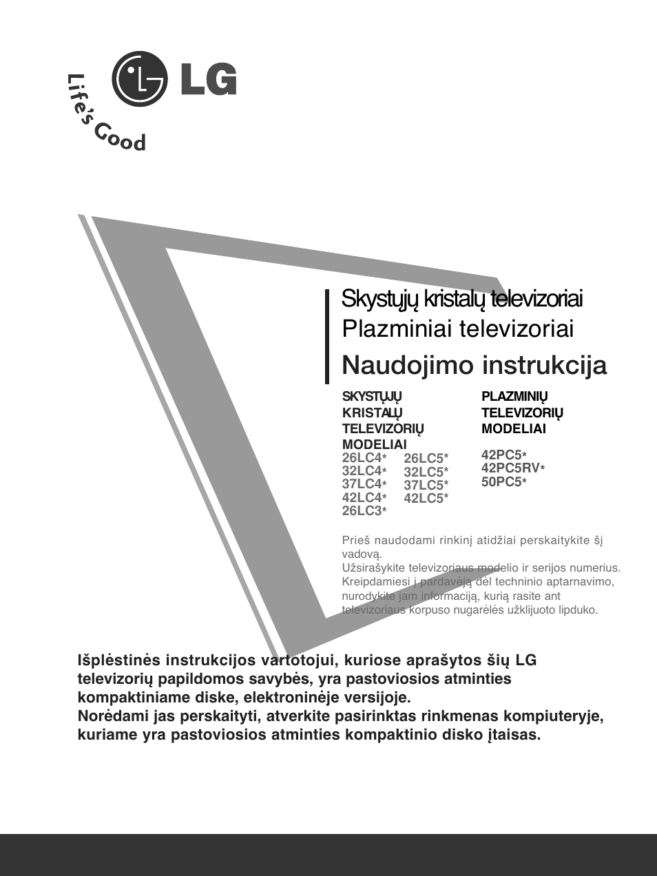 Naudojimo instrukcija | LG 50PC51 User Manual | Page 387 / 448