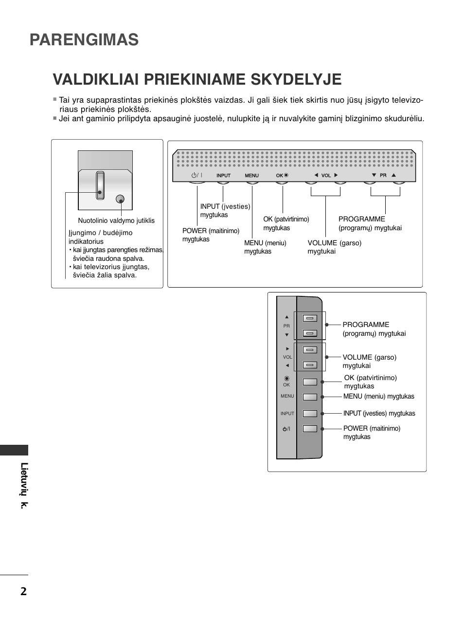 Parengimas, Valdikliai priekiniame skydelyje, Lietuvių k | LG 50PC51 User Manual | Page 390 / 448