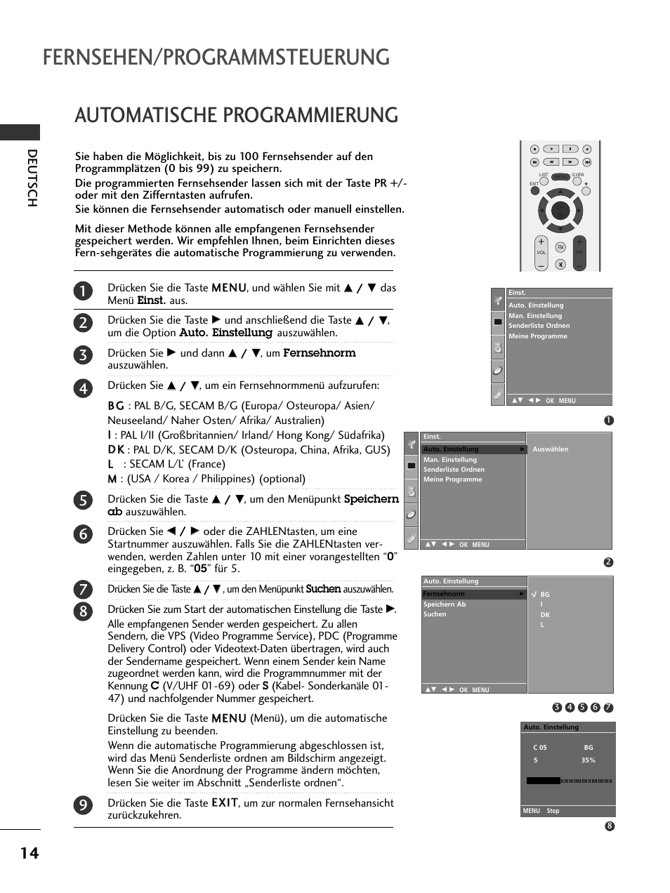 Fernsehen/programmsteuerung, Automatische programmierung, Deutsch | LG 50PC51 User Manual | Page 40 / 448