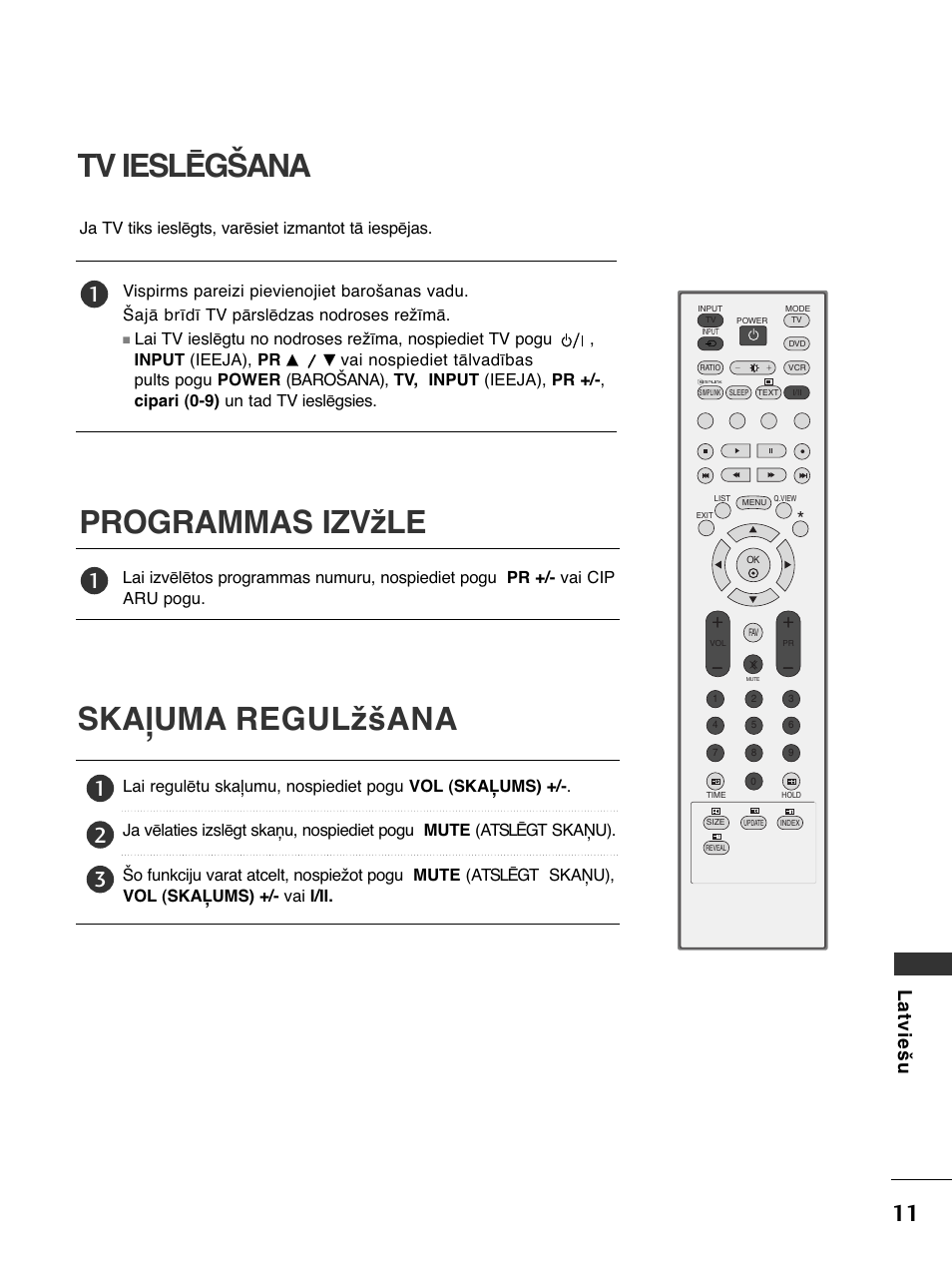 Programmas izvžle tv ieslēgšana, Skaļuma regulžšana, Latviešu | LG 50PC51 User Manual | Page 419 / 448