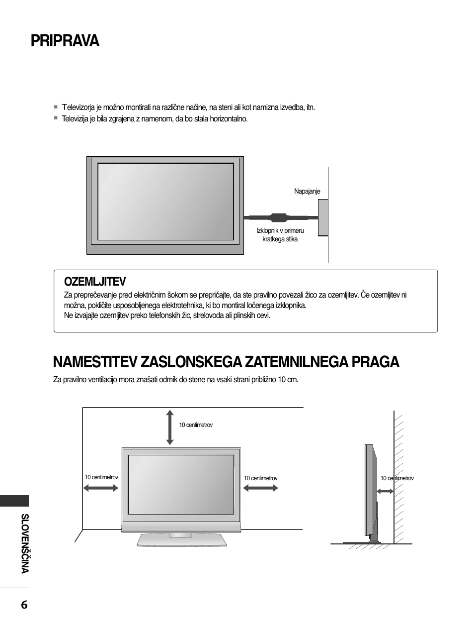 Priprava, Namestitev zaslonskega zatemnilnega praga, Ozemljitev | LG 50PC51 User Manual | Page 434 / 448