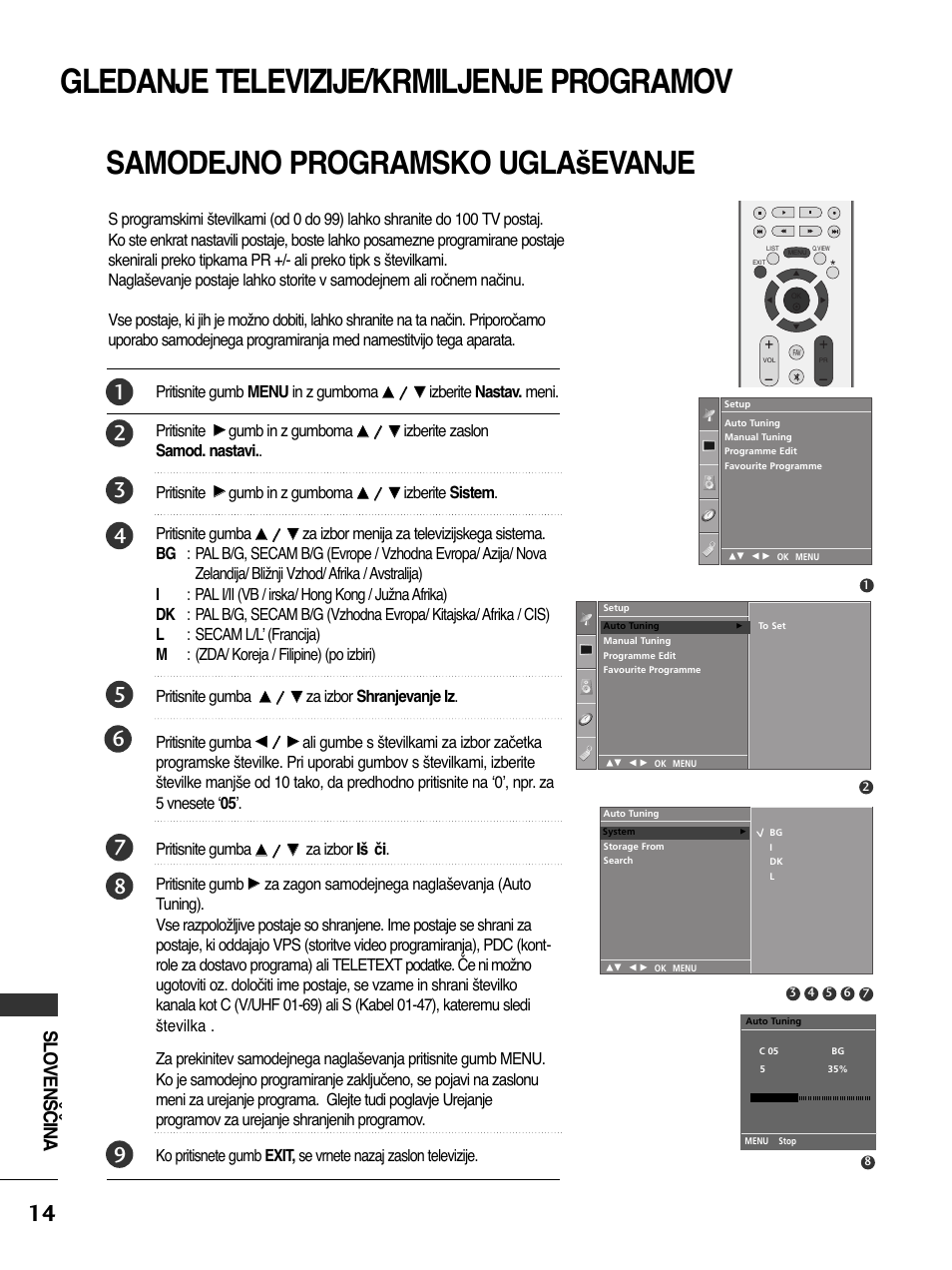 Gledanje televizije/krmiljenje programov, Samodejno programsko uglaševanje, Slovenščina | LG 50PC51 User Manual | Page 442 / 448