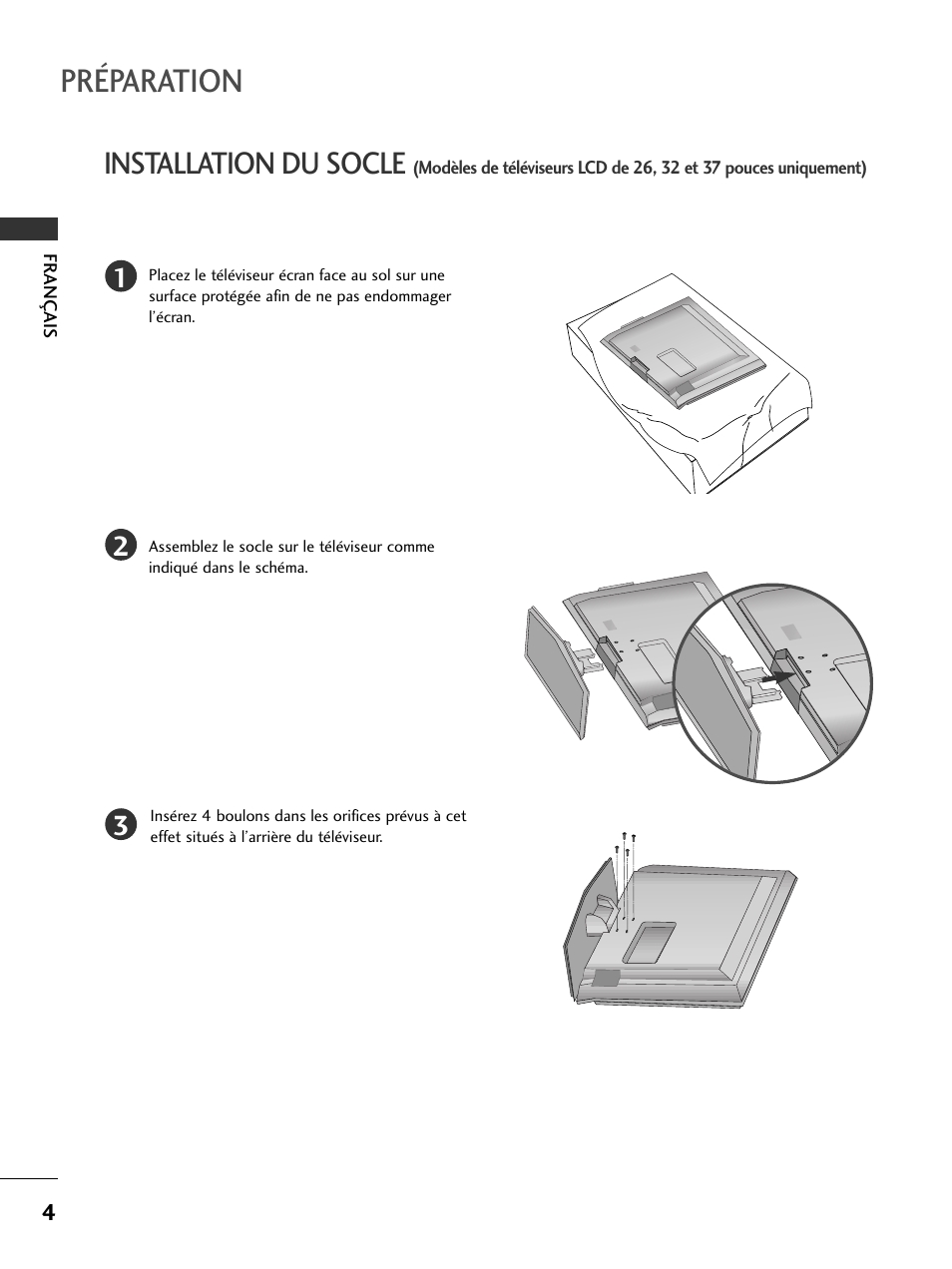 Préparation, Installation du socle | LG 50PC51 User Manual | Page 50 / 448