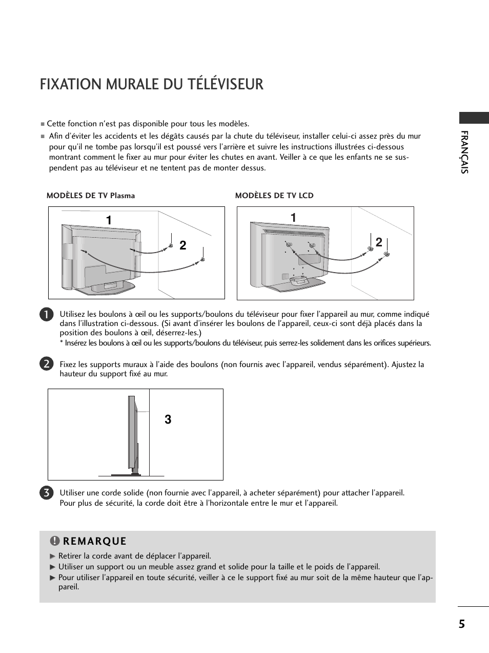 Fixation murale du téléviseur | LG 50PC51 User Manual | Page 51 / 448