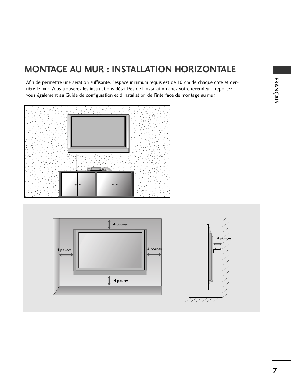 Montage au mur : installation horizontale | LG 50PC51 User Manual | Page 53 / 448