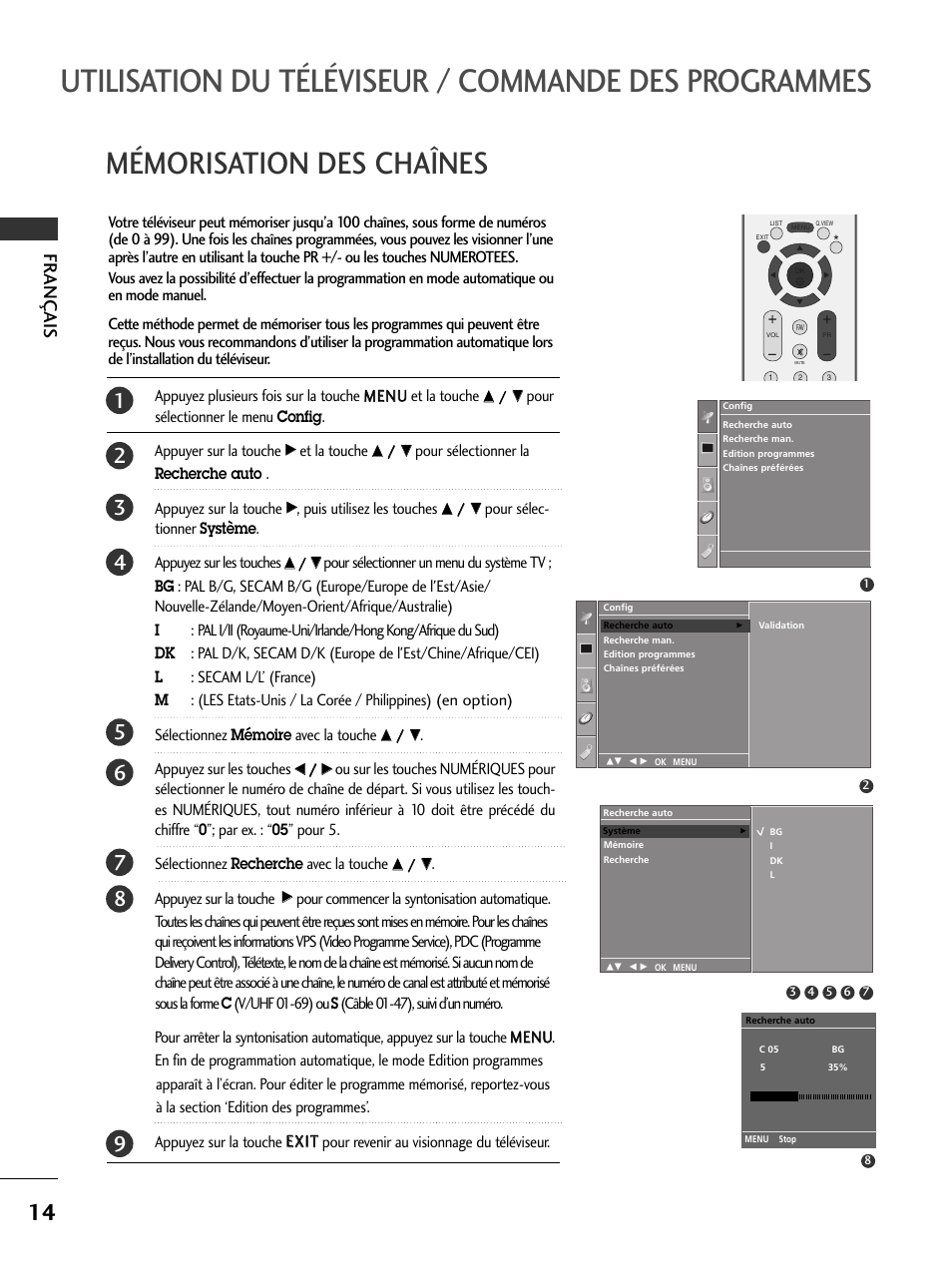 Mémorisation des chaînes, Fr ançais | LG 50PC51 User Manual | Page 60 / 448