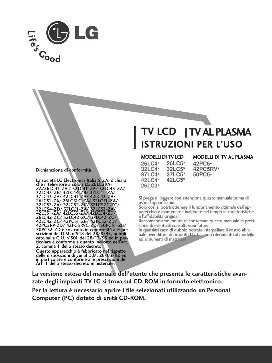 Tv lcd tv al plasma | LG 50PC51 User Manual | Page 65 / 448