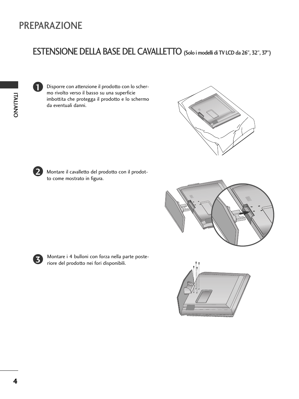 Preparazione, Estensione della base del cavalletto | LG 50PC51 User Manual | Page 70 / 448