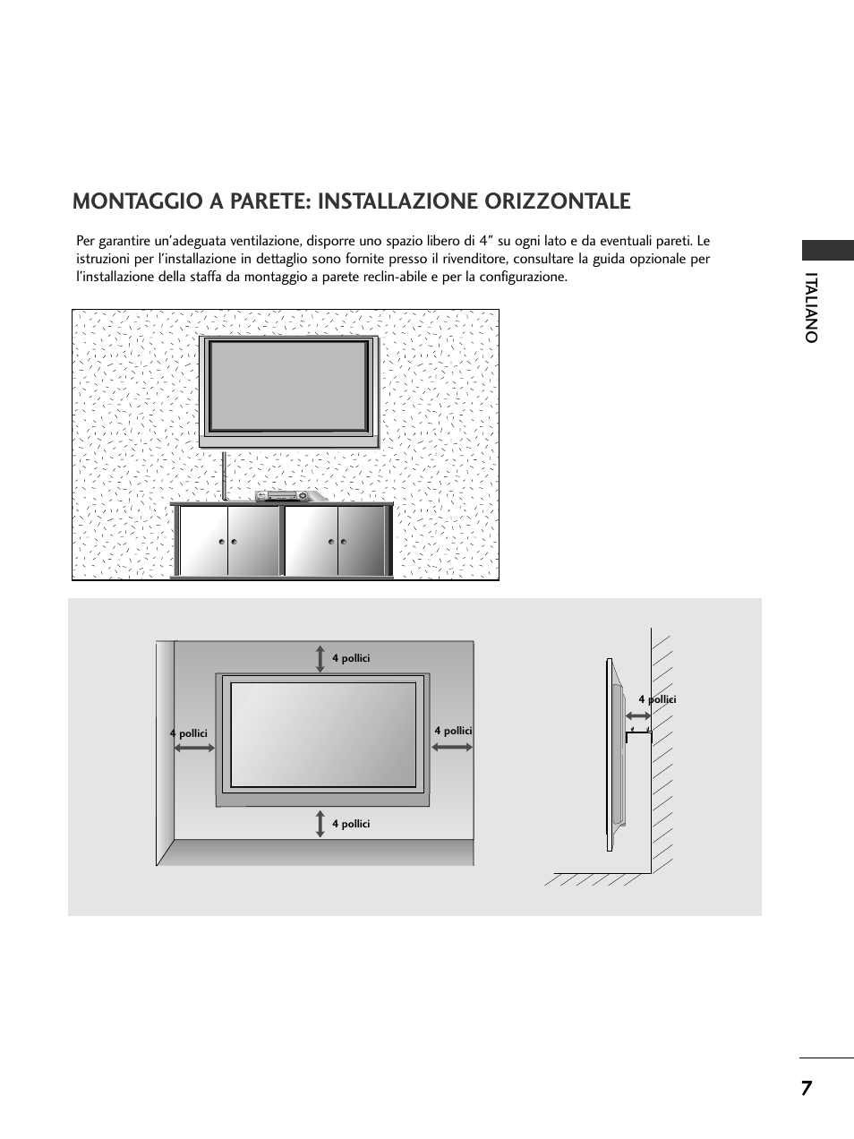 Montaggio a parete: installazione orizzontale | LG 50PC51 User Manual | Page 73 / 448