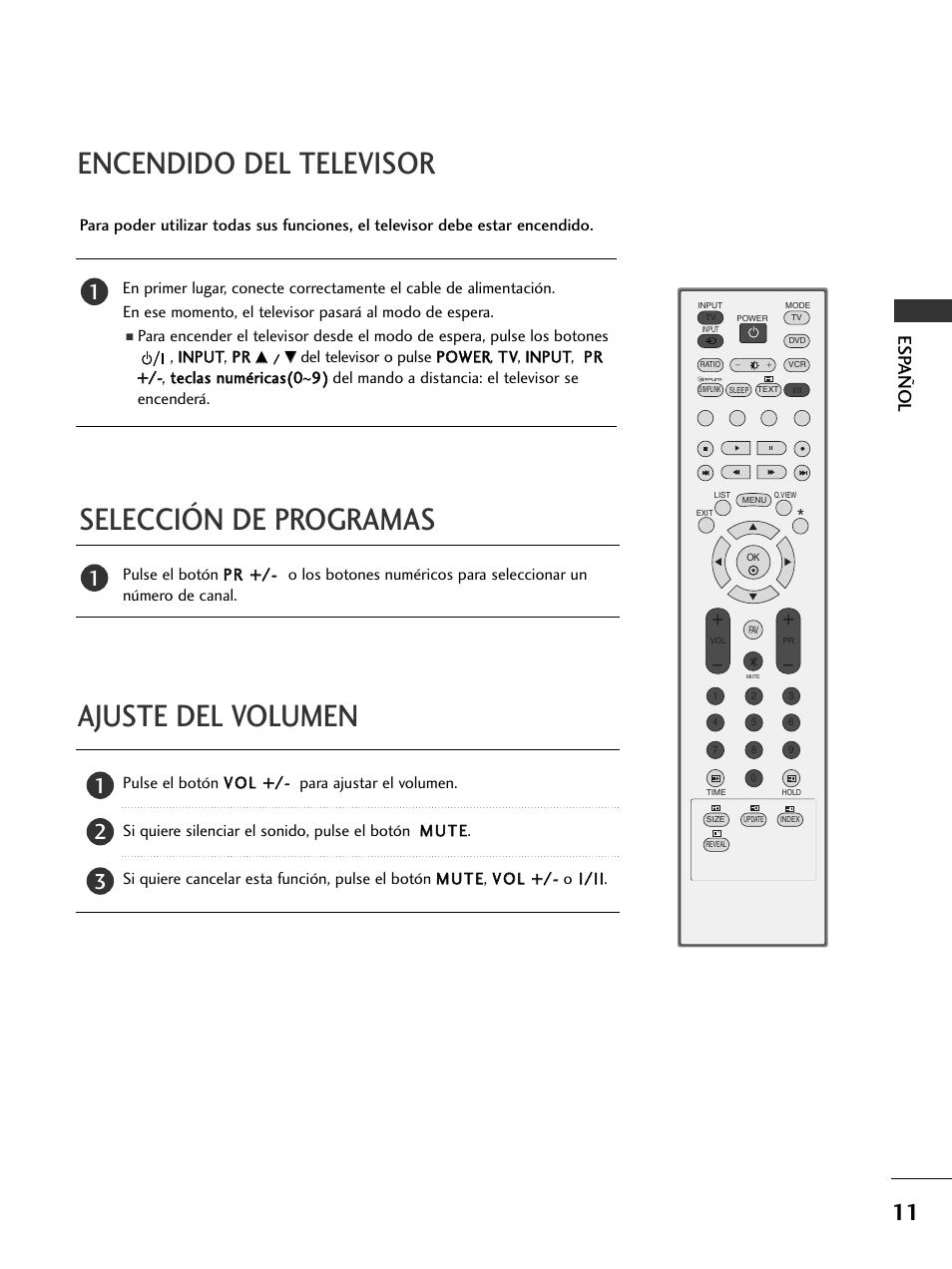 Selección de programas encendido del televisor, Ajuste del volumen, Esp añol | LG 50PC51 User Manual | Page 99 / 448