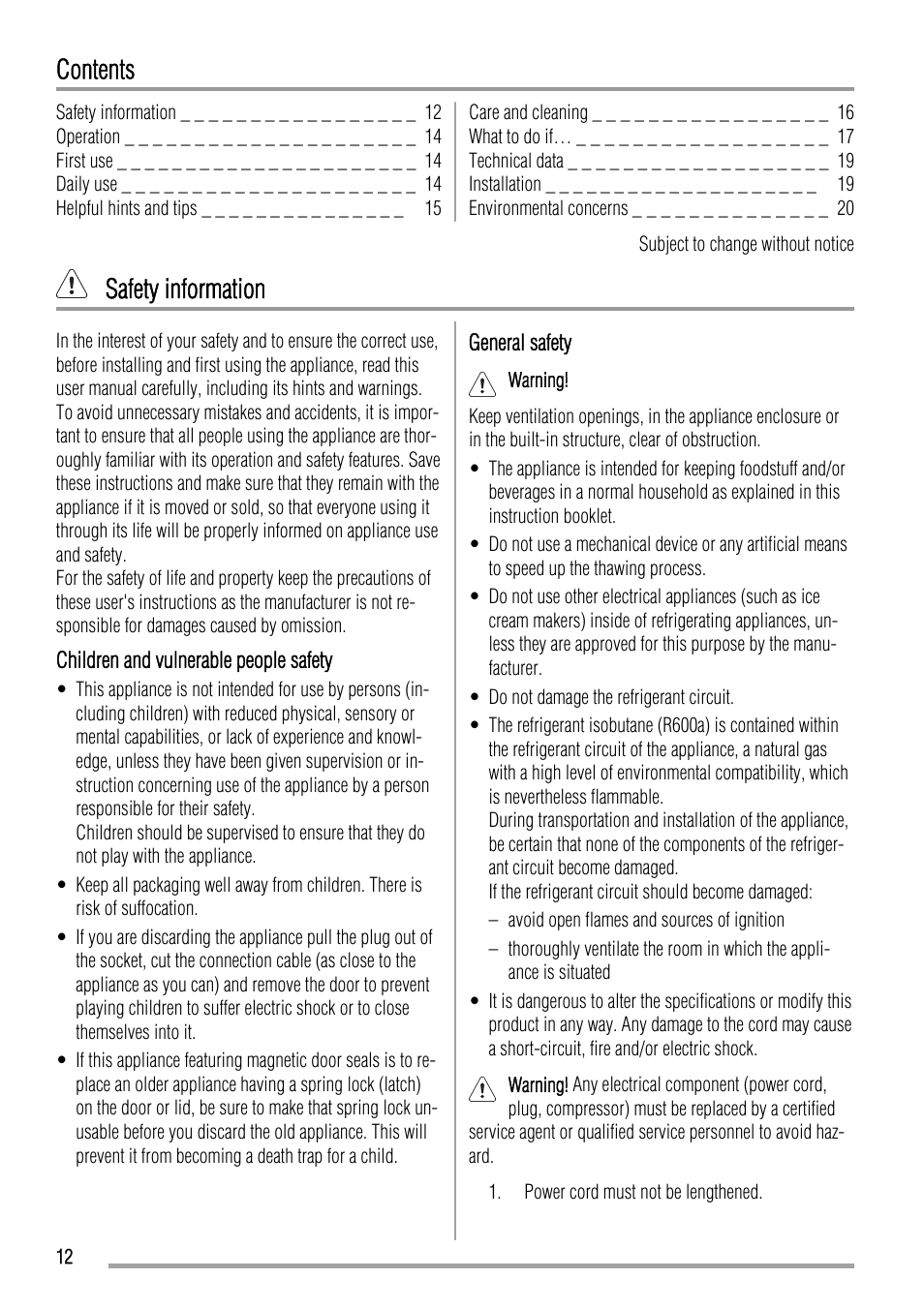 Zanussi ZQA12430DA User Manual | Page 12 / 44