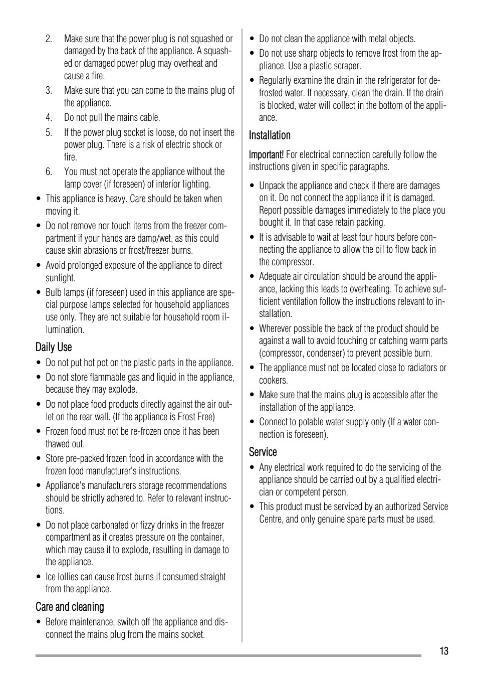 Zanussi ZQA12430DA User Manual | Page 13 / 44