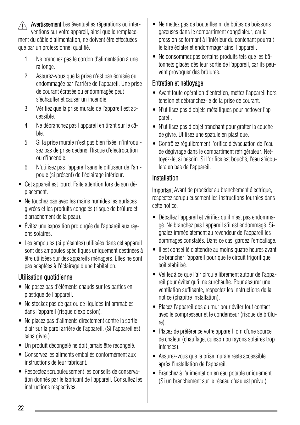 Zanussi ZQA12430DA User Manual | Page 22 / 44