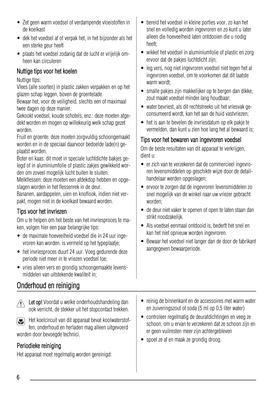 Onderhoud en reiniging | Zanussi ZQA12430DA User Manual | Page 6 / 44