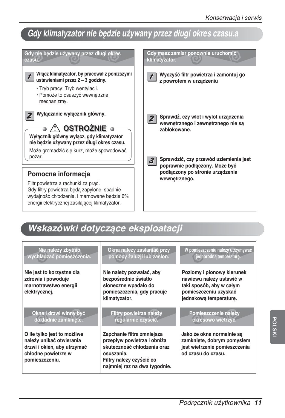 Ostrożnie, Podręcznik użytkownika 11, Pomocna informacja | LG ARNU96GB8Z2 User Manual | Page 107 / 229