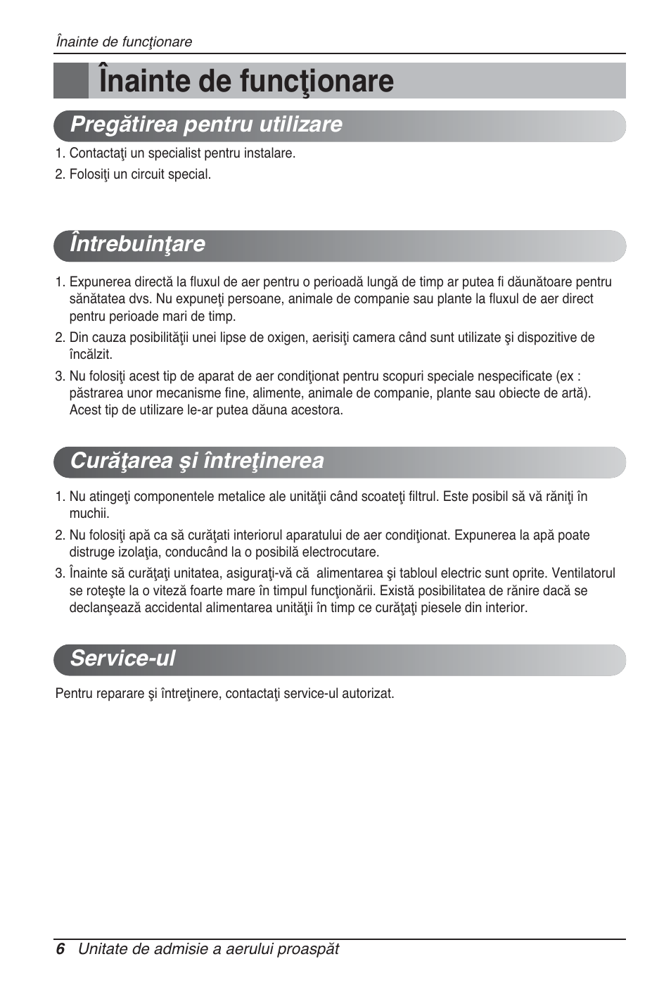 Înainte de funcţionare | LG ARNU96GB8Z2 User Manual | Page 114 / 229